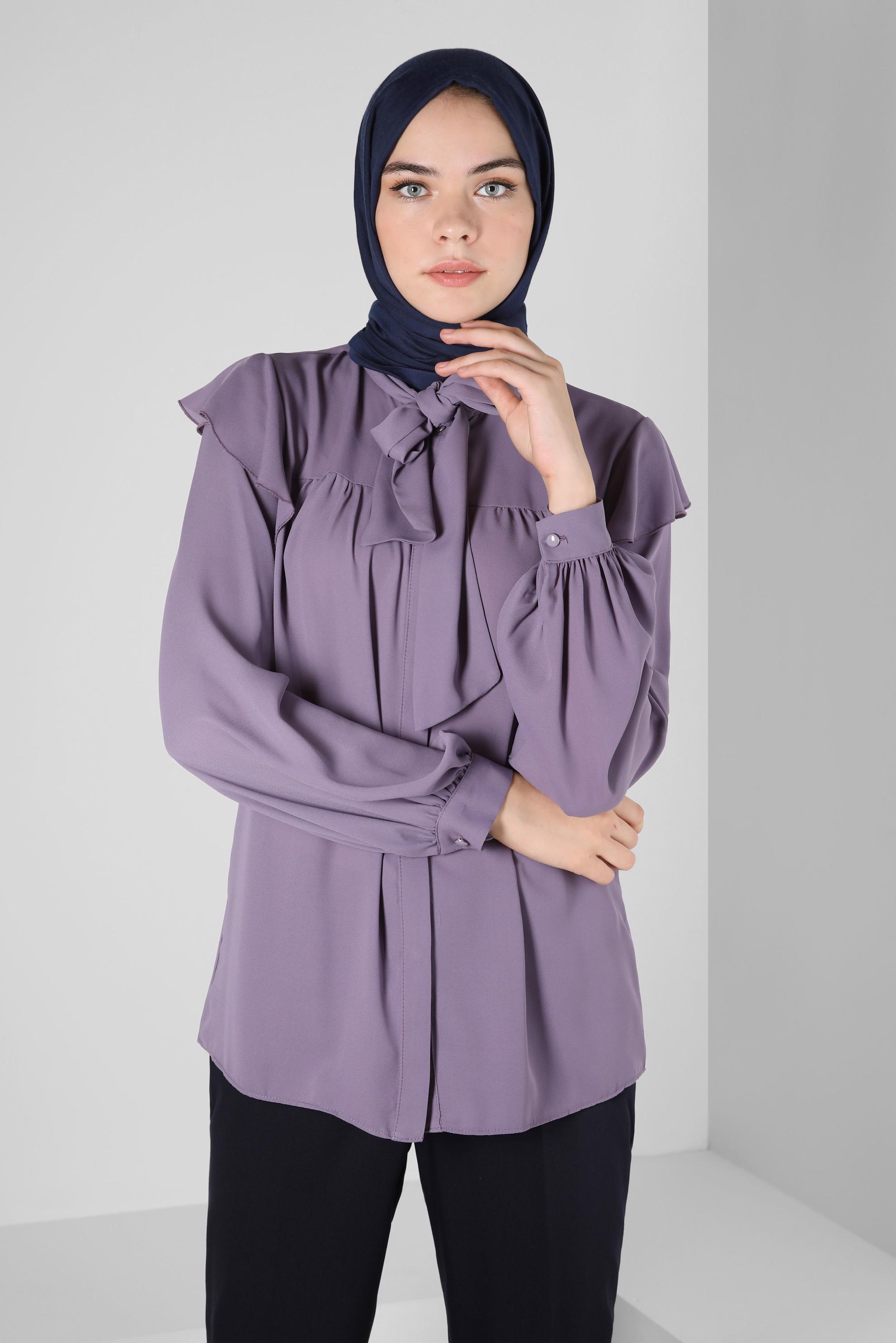 Tesettür giyim MÜRDÜM YAKASI BAĞLAMALI BLUZ 42705