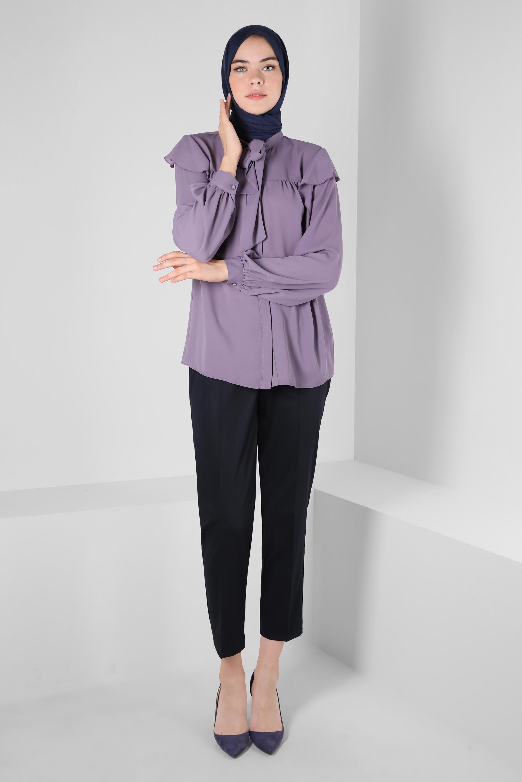Tesettür giyim MÜRDÜM YAKASI BAĞLAMALI BLUZ 42705