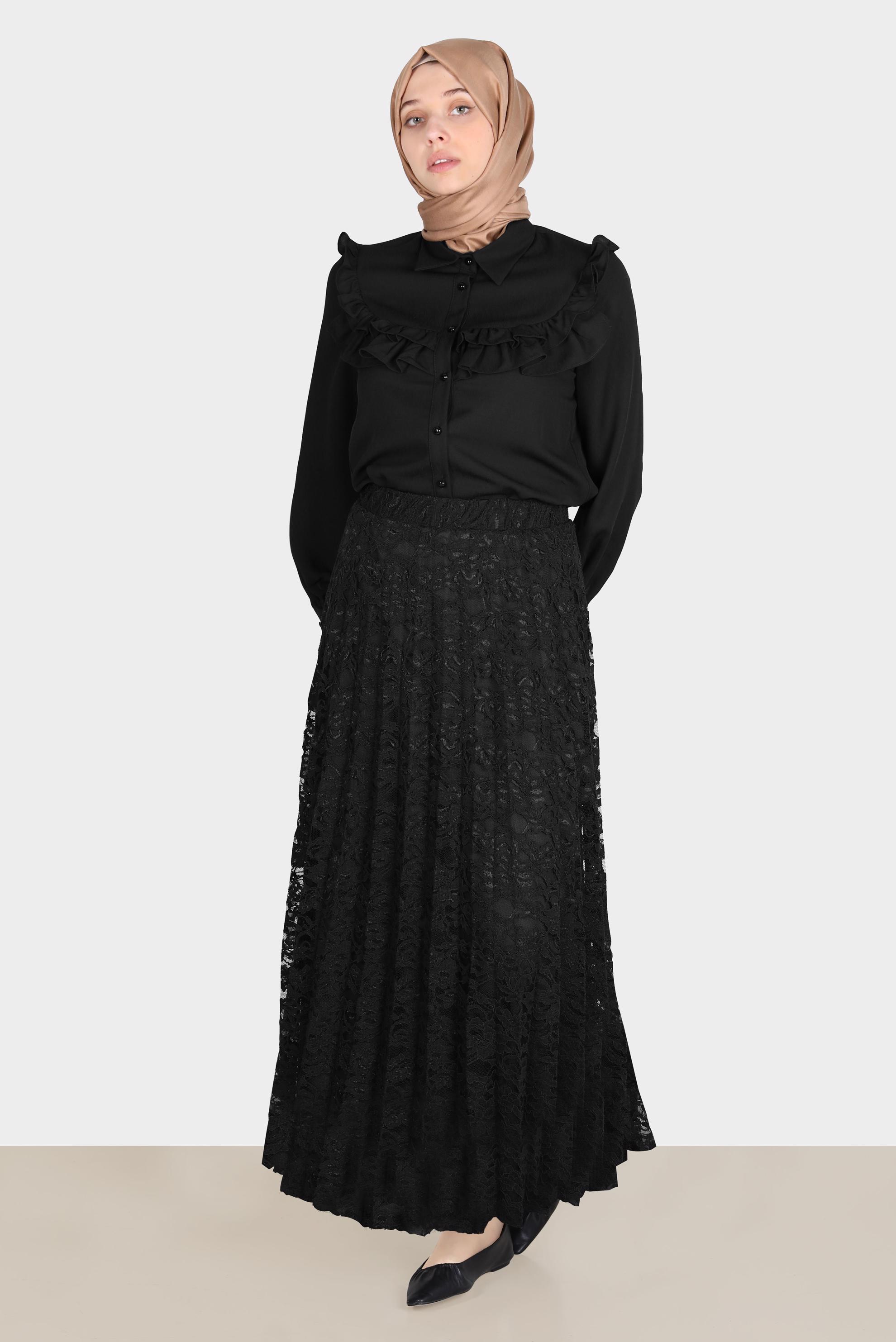 Tesettür giyim SİYAH FIRFIRLI DÜĞMELİ BLUZ 42717 