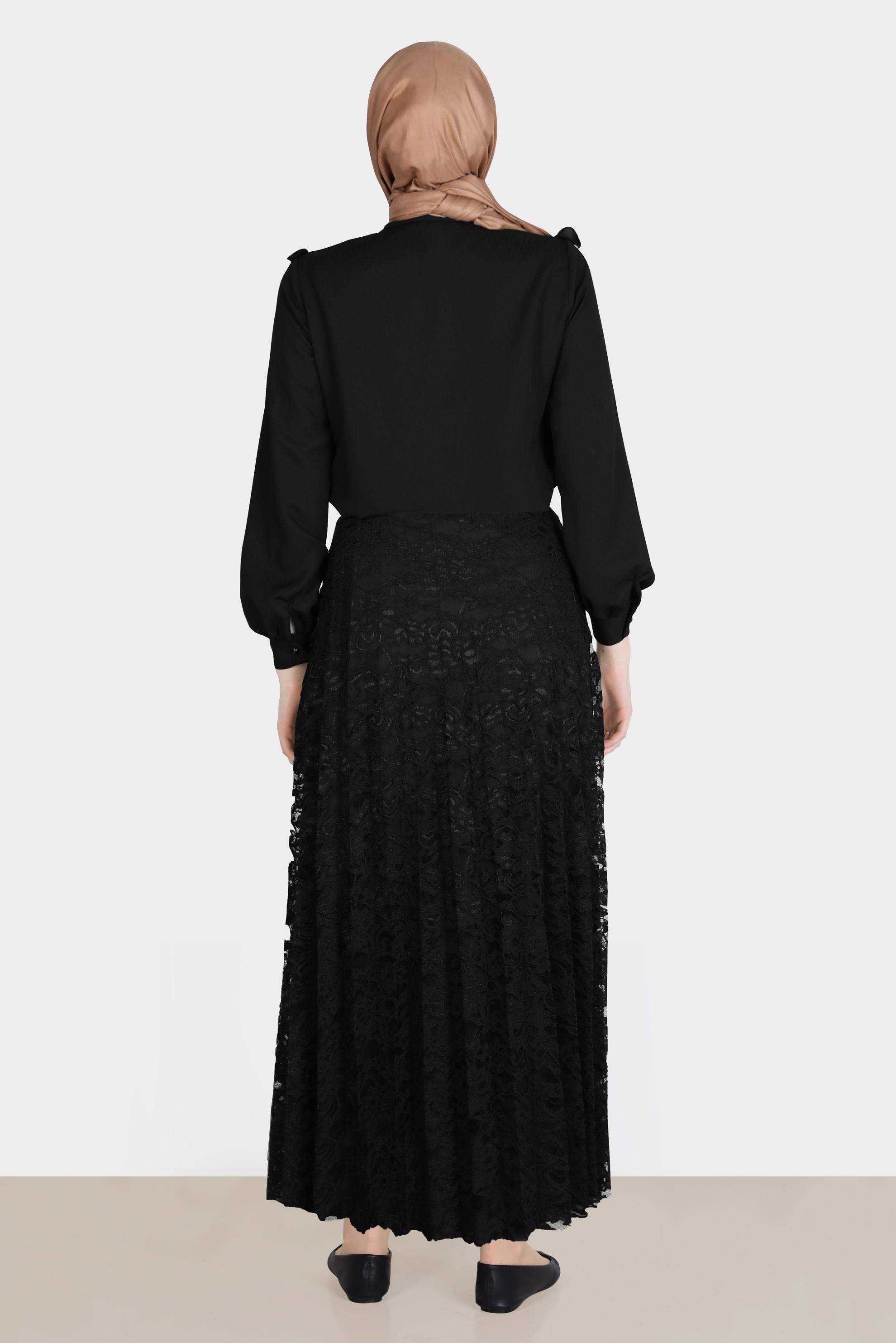 Tesettür giyim SİYAH FIRFIRLI DÜĞMELİ BLUZ 42717 