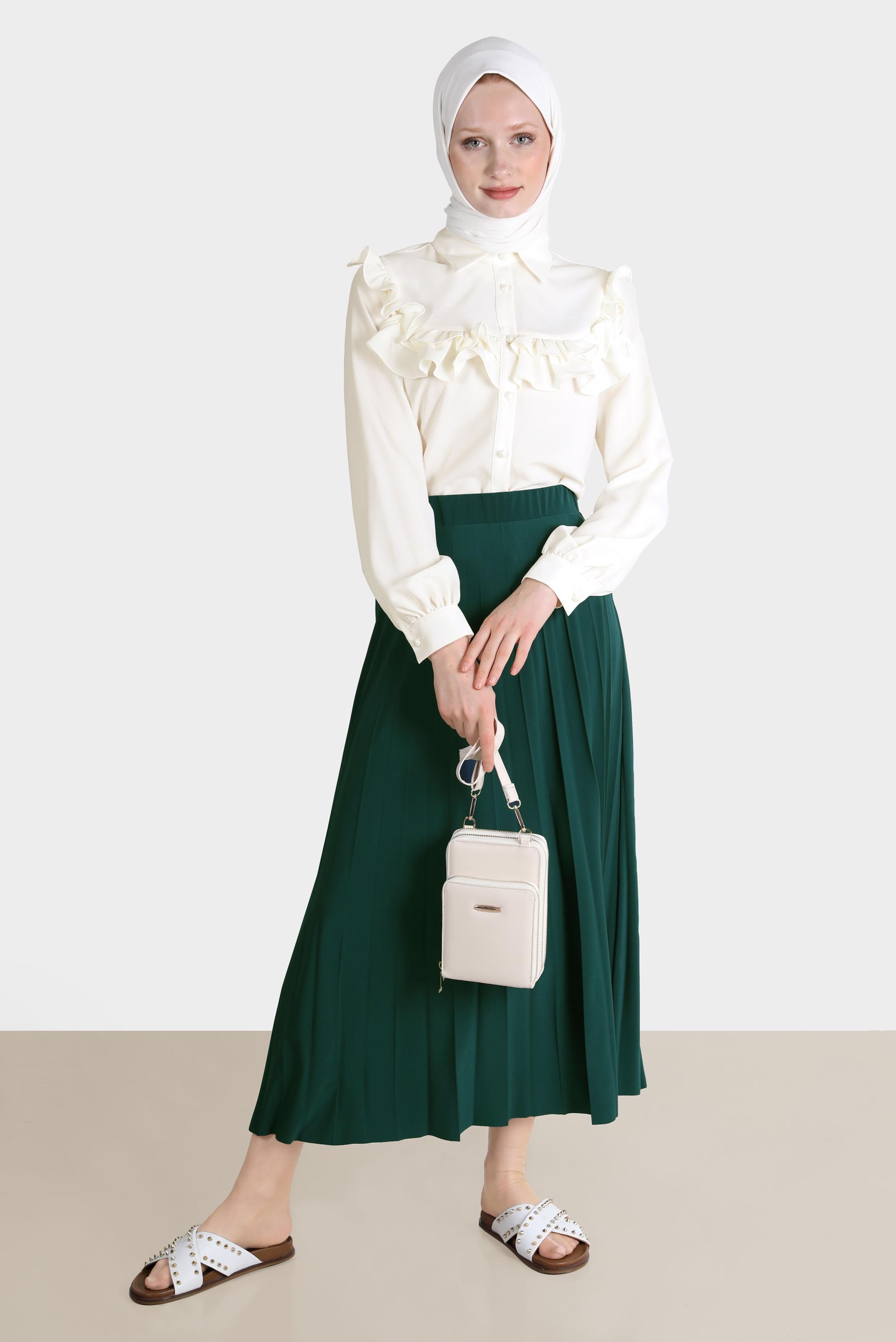 Tesettür giyim BEYAZ FIRFIRLI DÜĞMELİ BLUZ 42717 