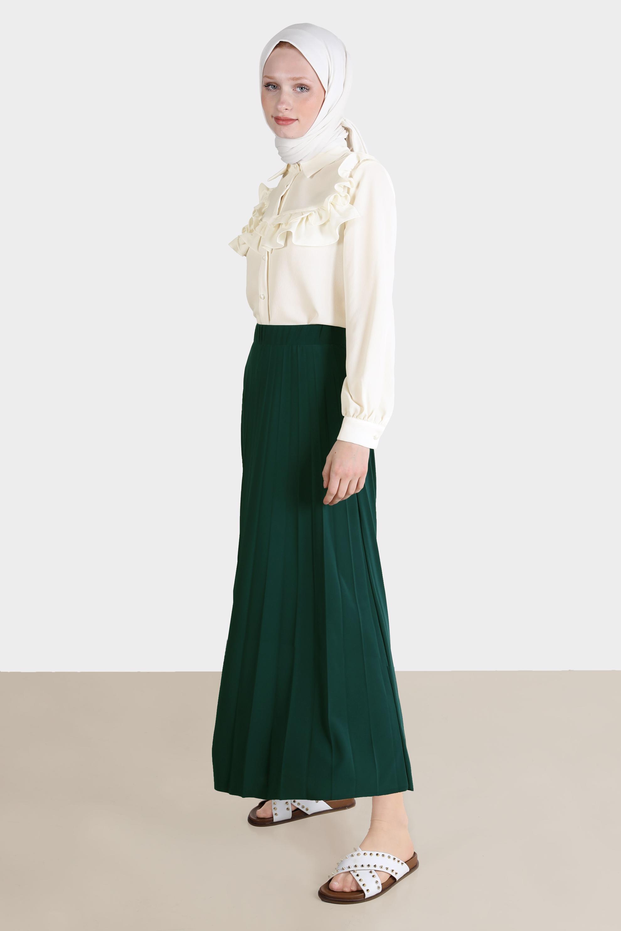 Tesettür giyim BEYAZ FIRFIRLI DÜĞMELİ BLUZ 42717 