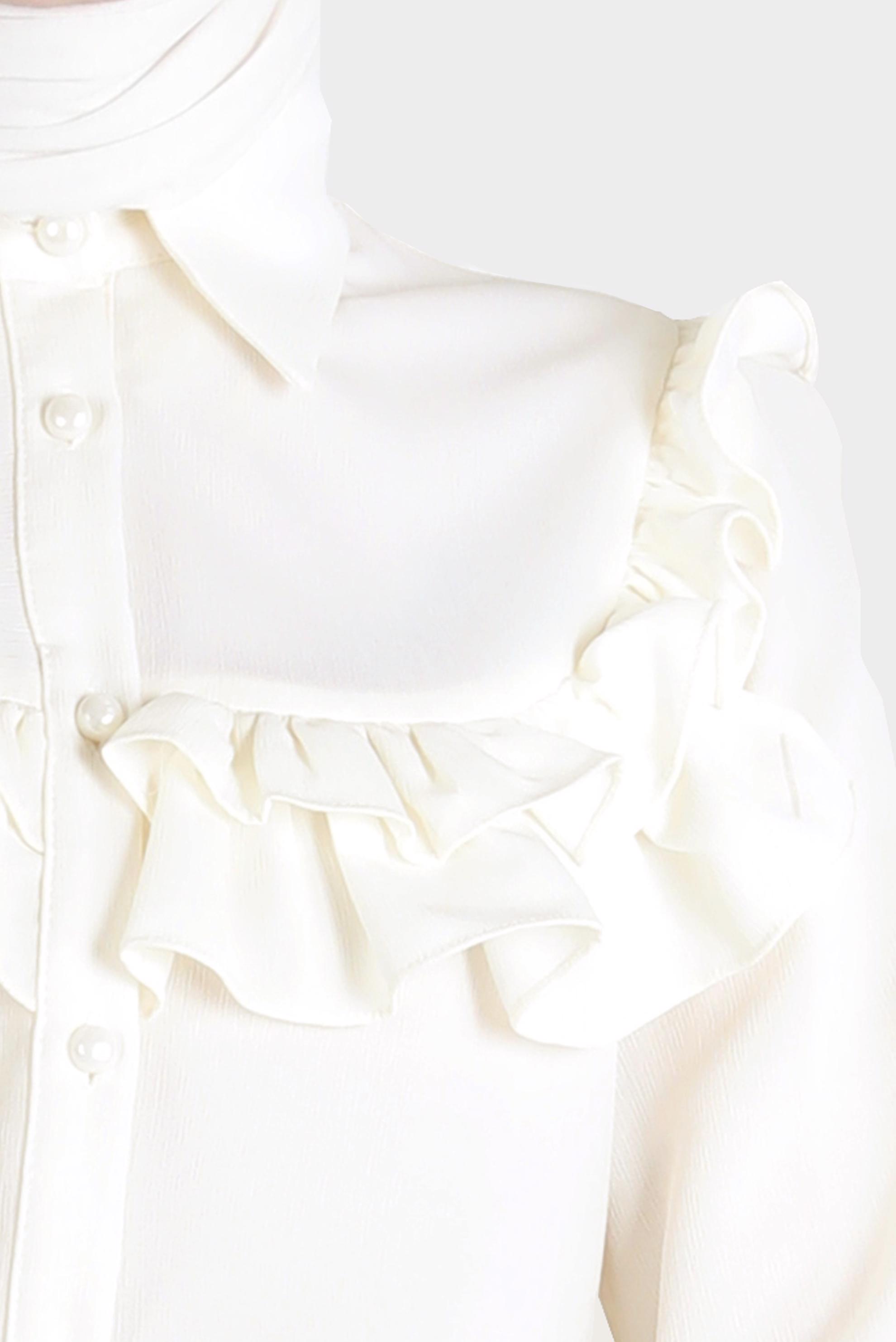 Tesettür giyim BEYAZ FIRFIRLI DÜĞMELİ BLUZ 42717 