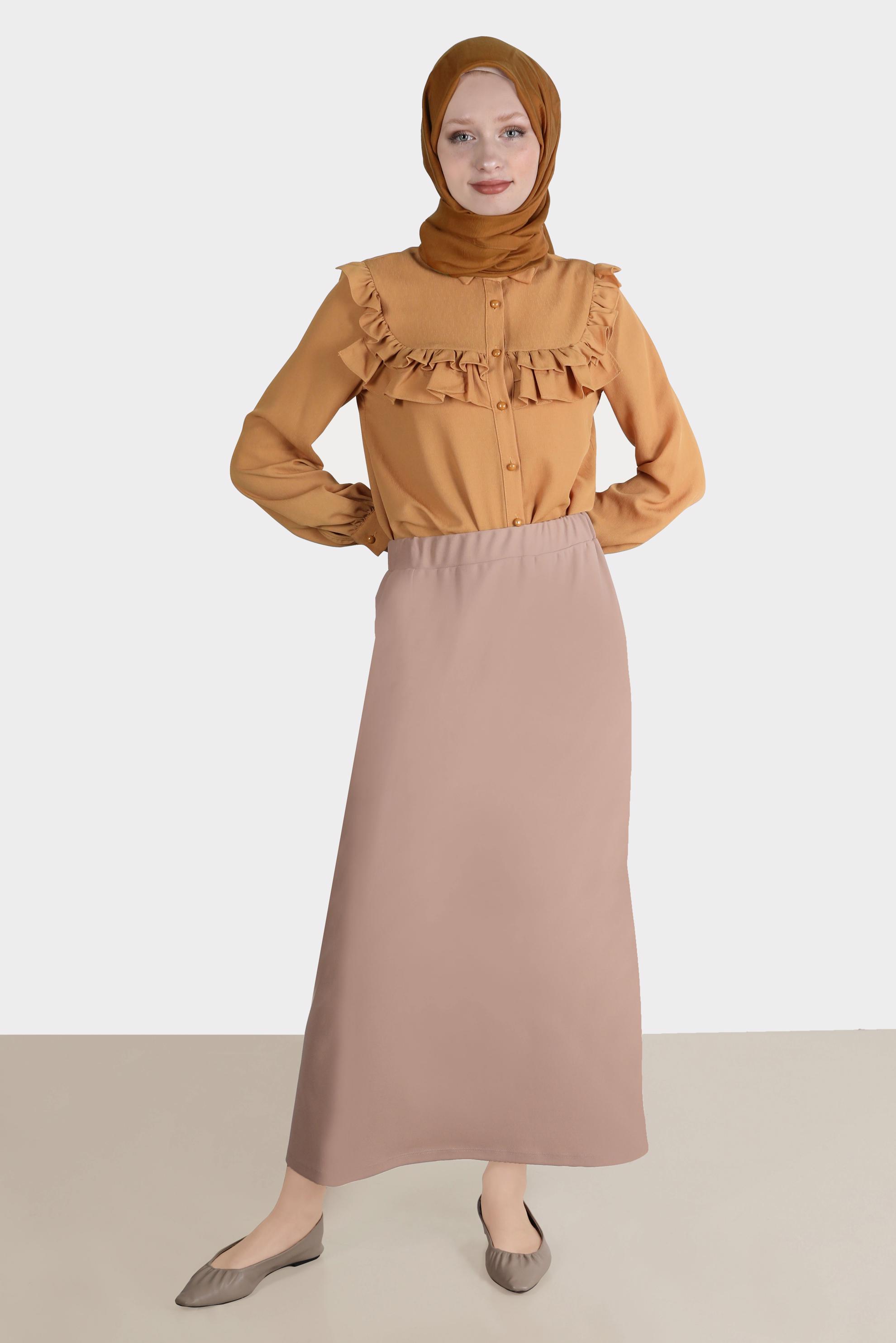 Tesettür giyim SARI FIRFIRLI DÜĞMELİ BLUZ 42717 