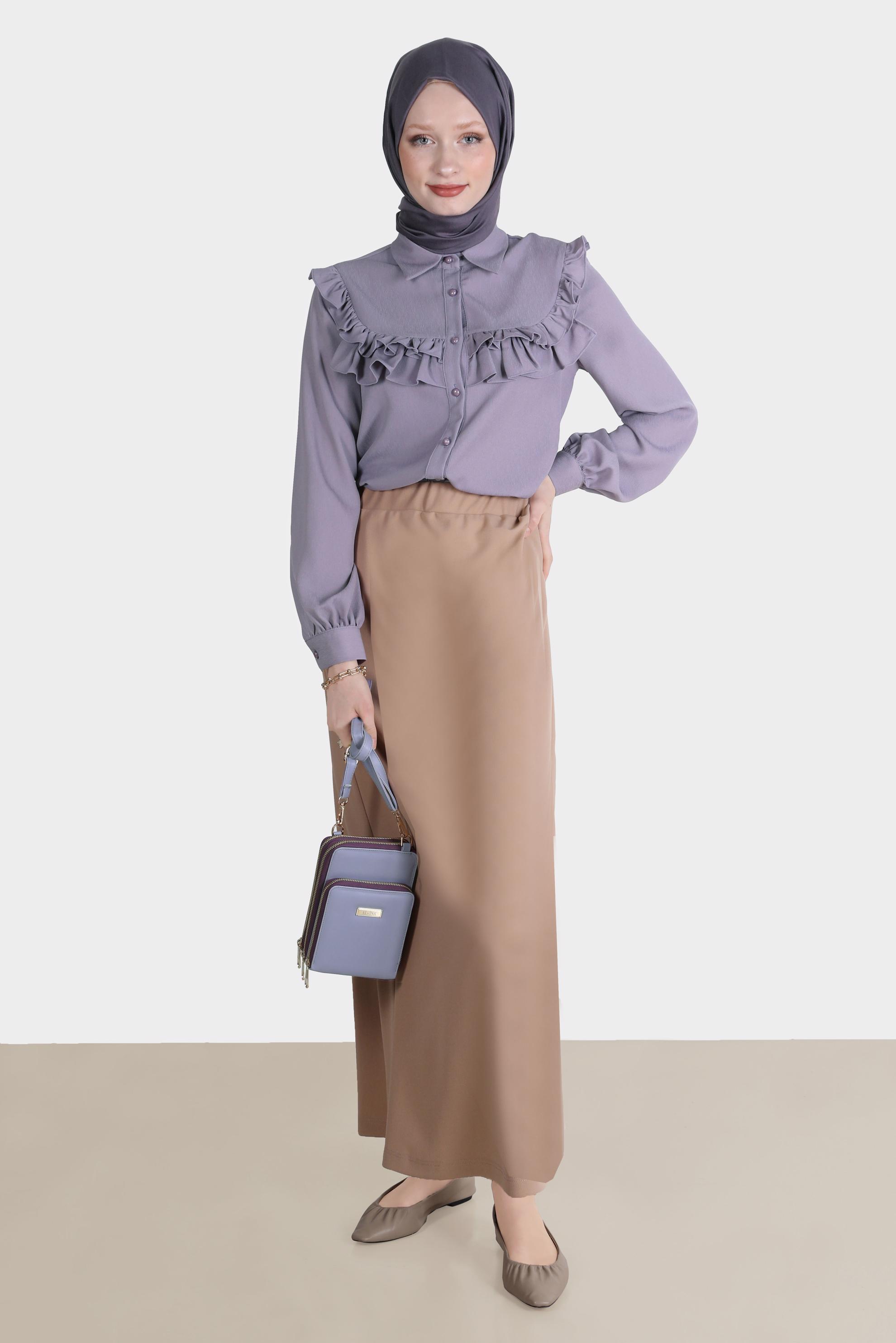 Tesettür giyim MOR FIRFIRLI DÜĞMELİ BLUZ 42717 