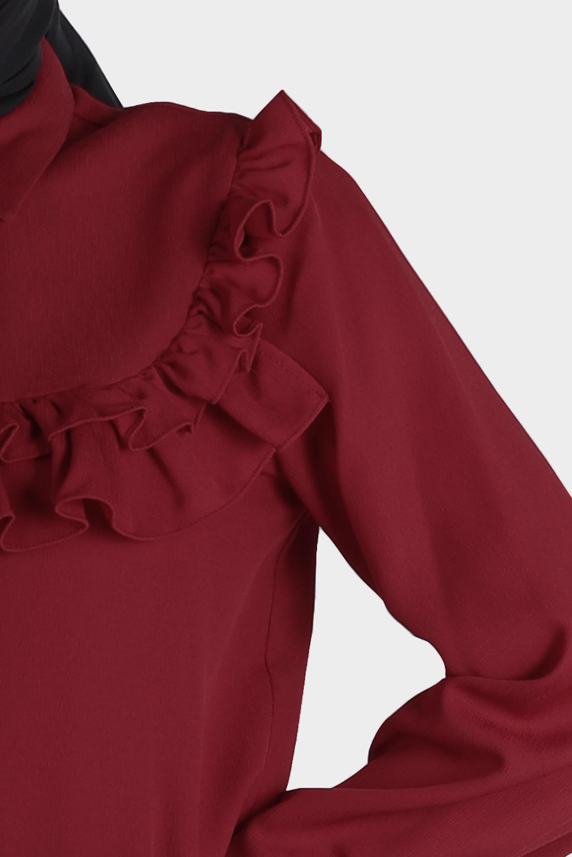 Tesettür giyim BORDO FIRFIRLI DÜĞMELİ BLUZ 42717 