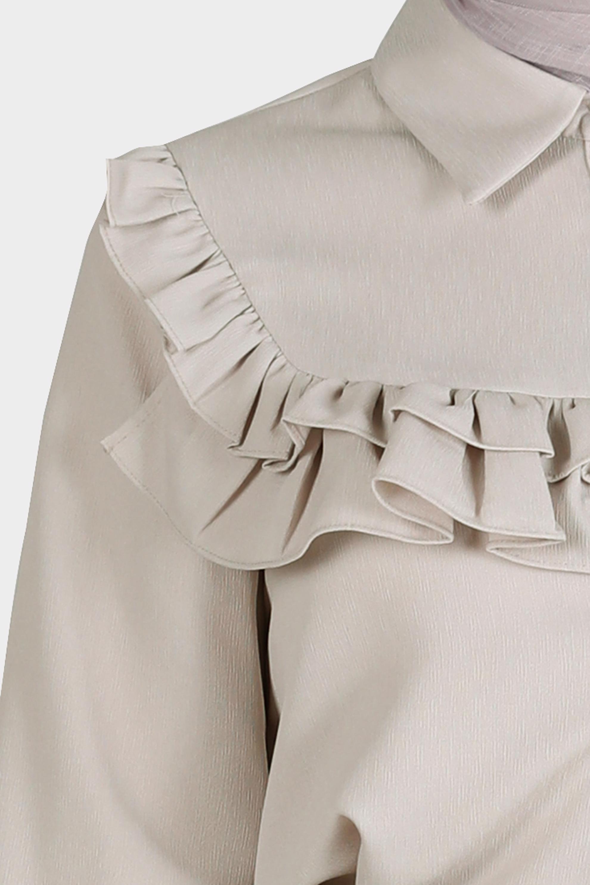 Tesettür giyim BEJ FIRFIRLI DÜĞMELİ BLUZ 42717 