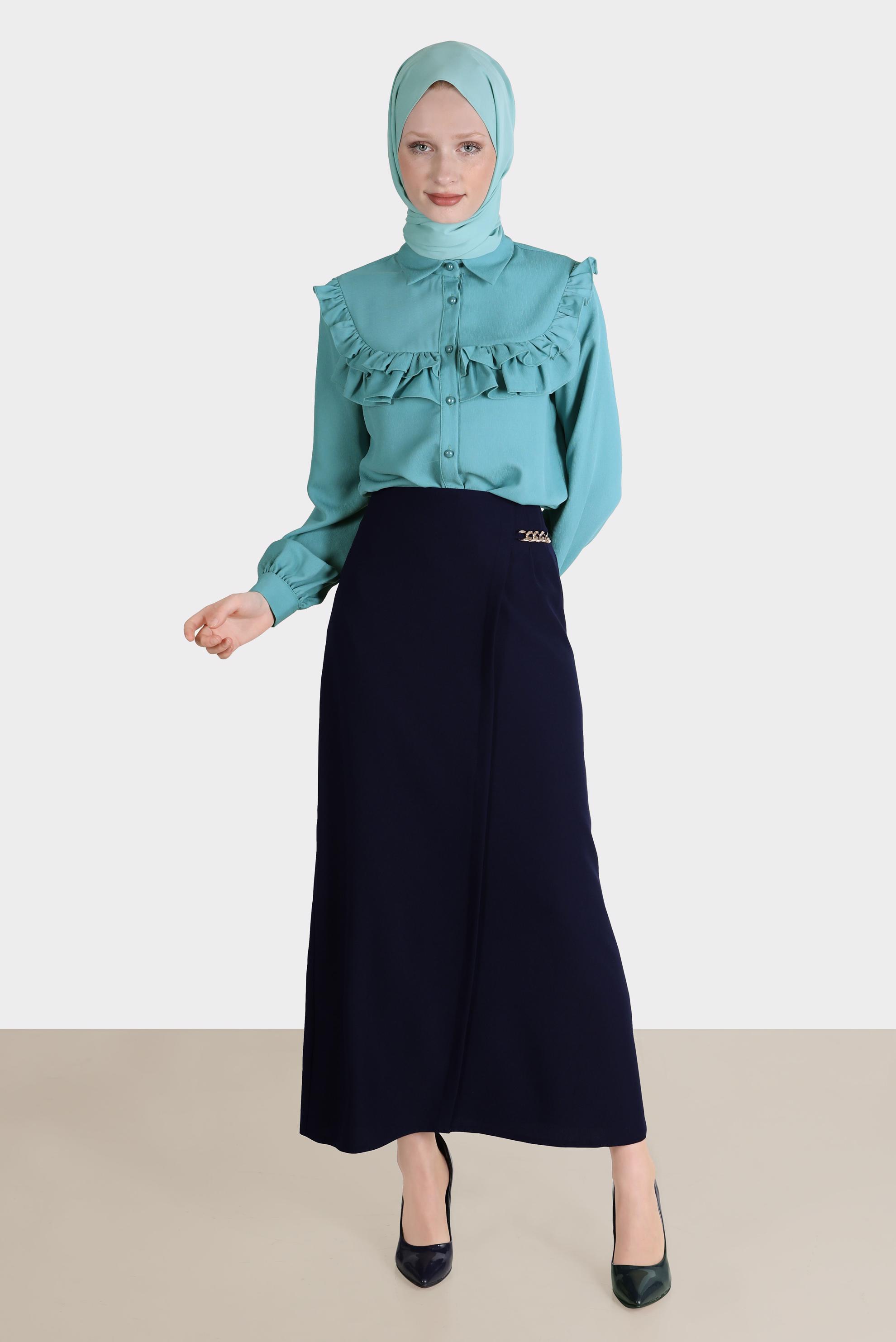 Tesettür giyim MAVİ FIRFIRLI DÜĞMELİ BLUZ 42717 