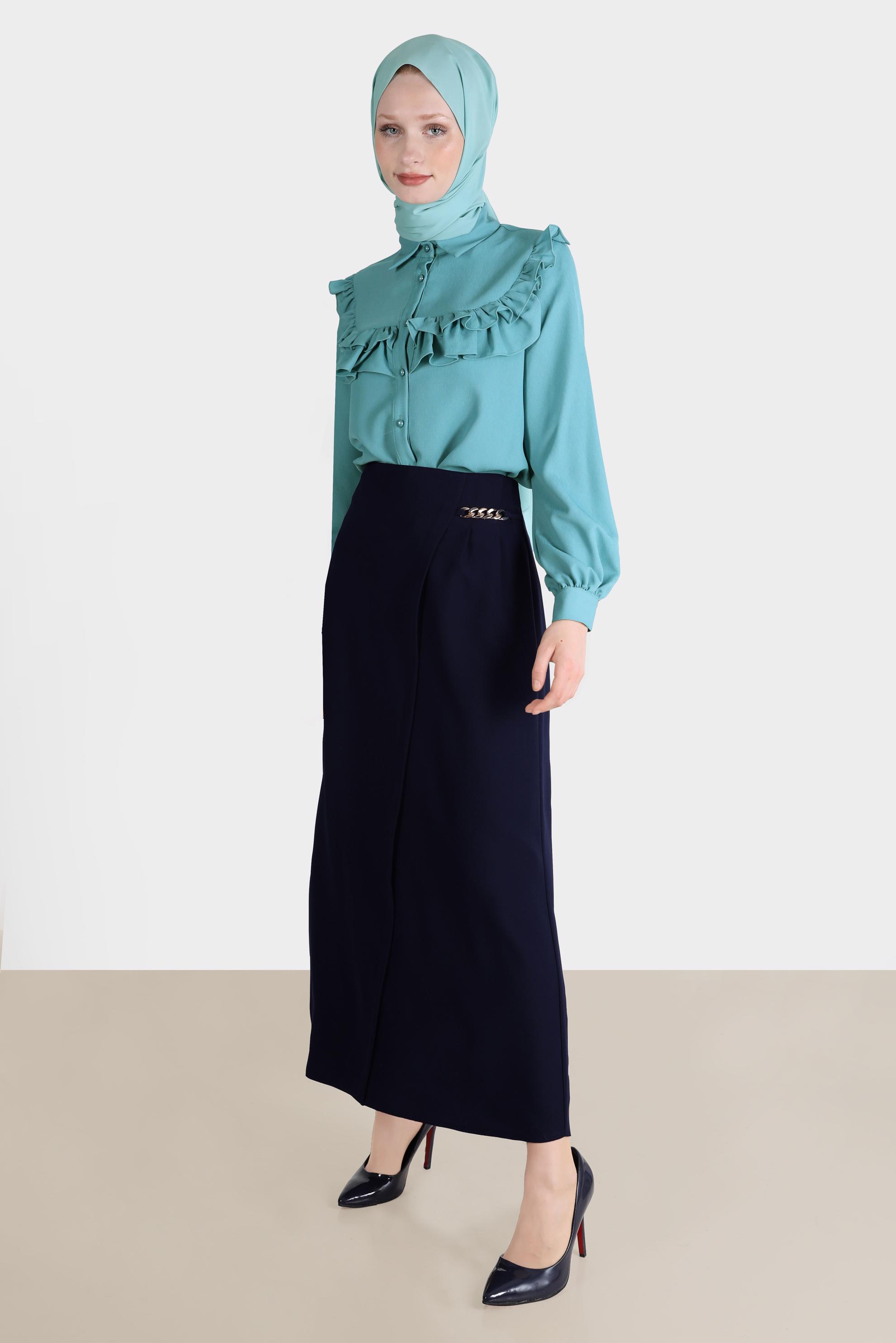 Tesettür giyim MAVİ FIRFIRLI DÜĞMELİ BLUZ 42717 