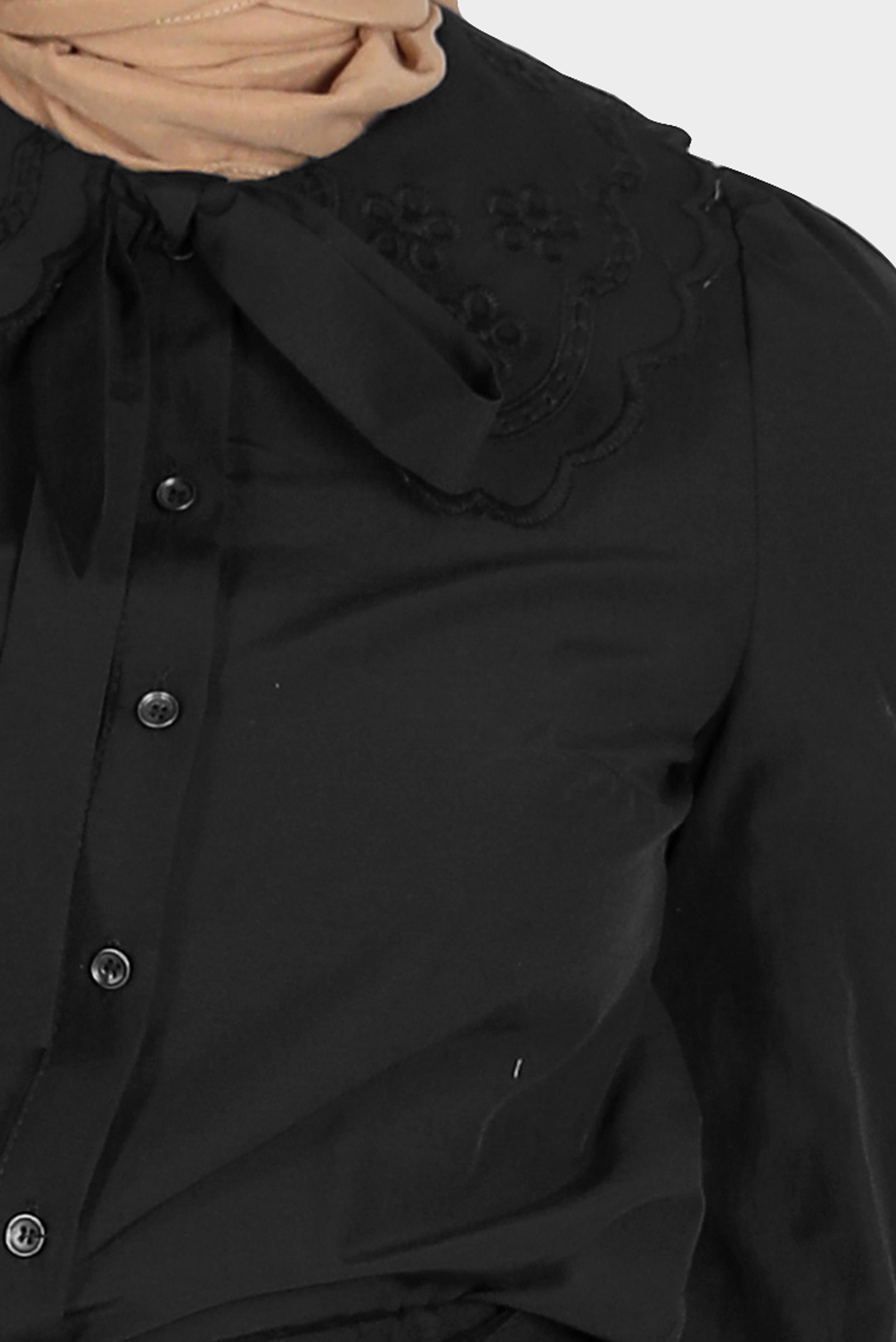 Tesettür giyim SİYAH NAKIŞLI YAKA DETAYLI PAMUKLU BLUZ 42722 