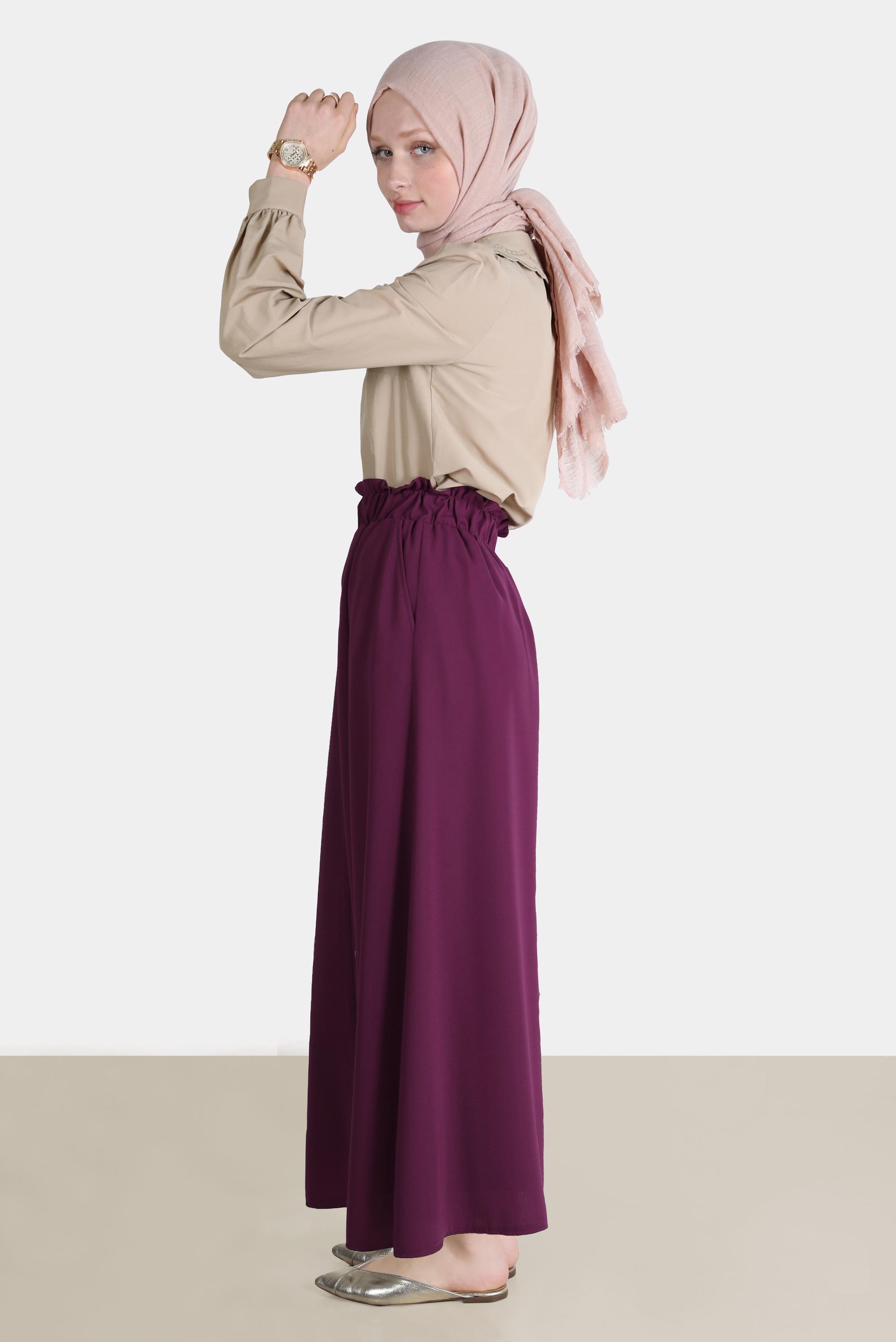 Tesettür giyim BEJ NAKIŞLI YAKA DETAYLI PAMUKLU BLUZ 42722 