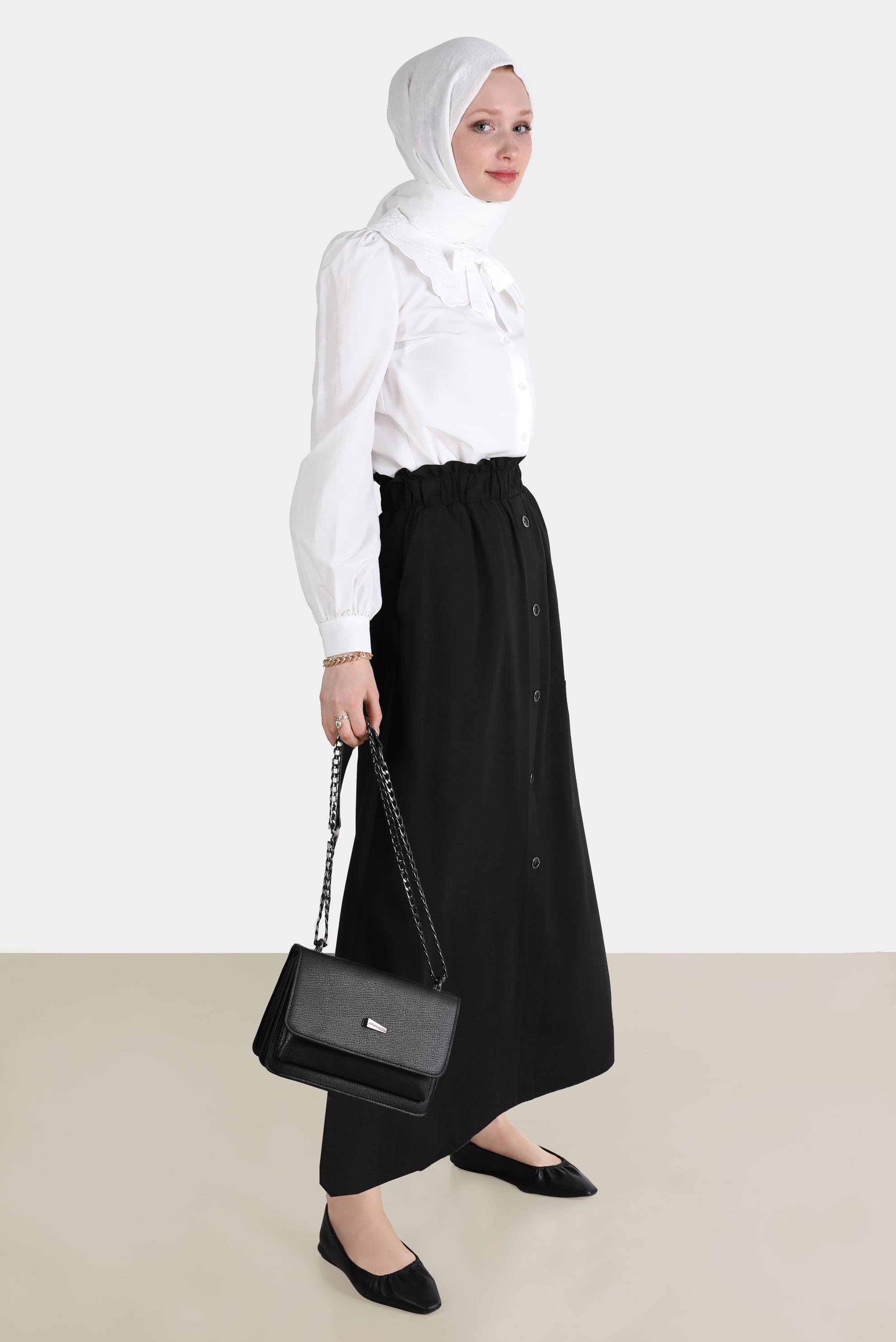 Tesettür giyim BEYAZ NAKIŞLI YAKA DETAYLI PAMUKLU BLUZ 42722 