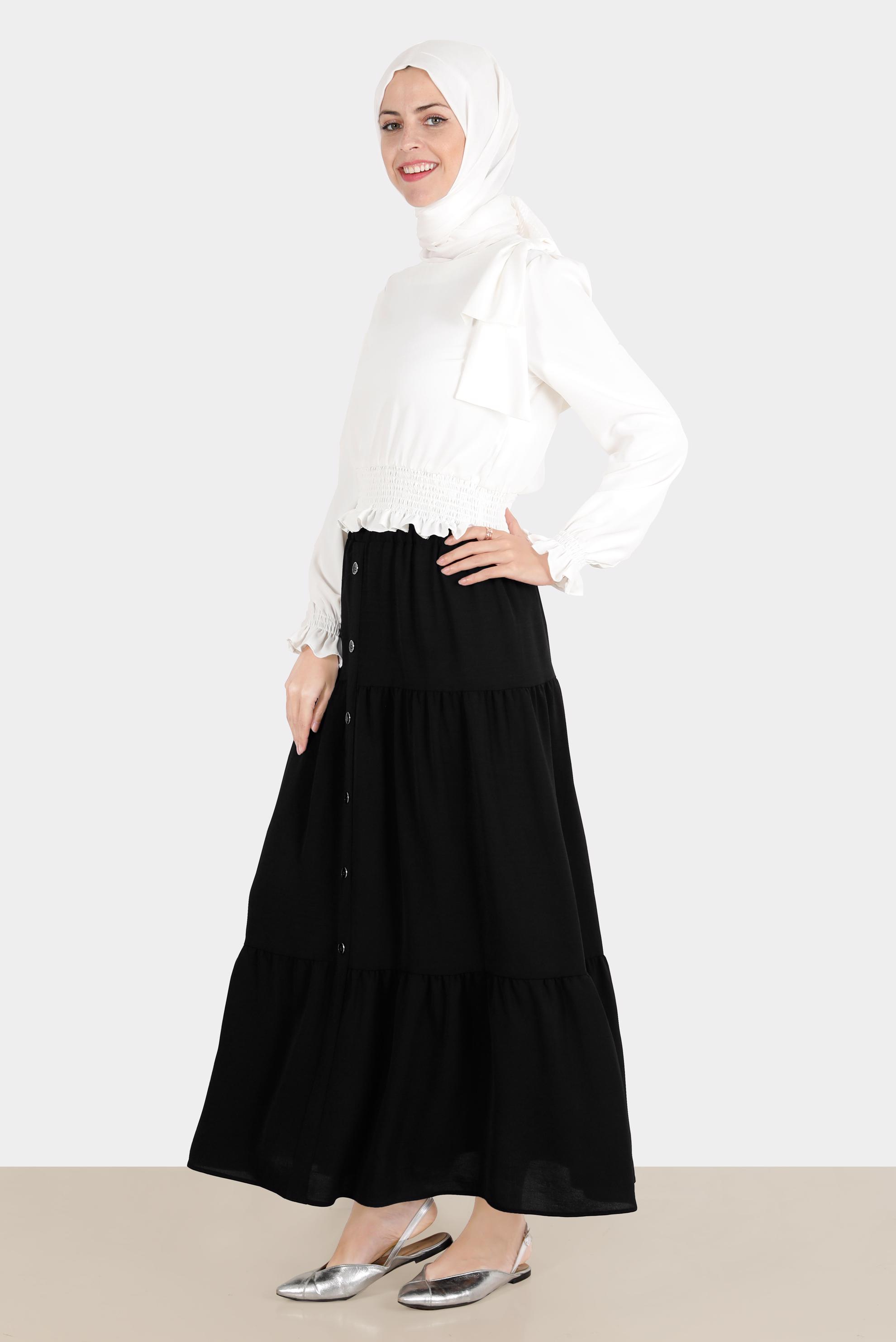 Hijab clothing WHITE ELASTIC WAIST BOW-TIE DETAIL BLOUSE 42755 