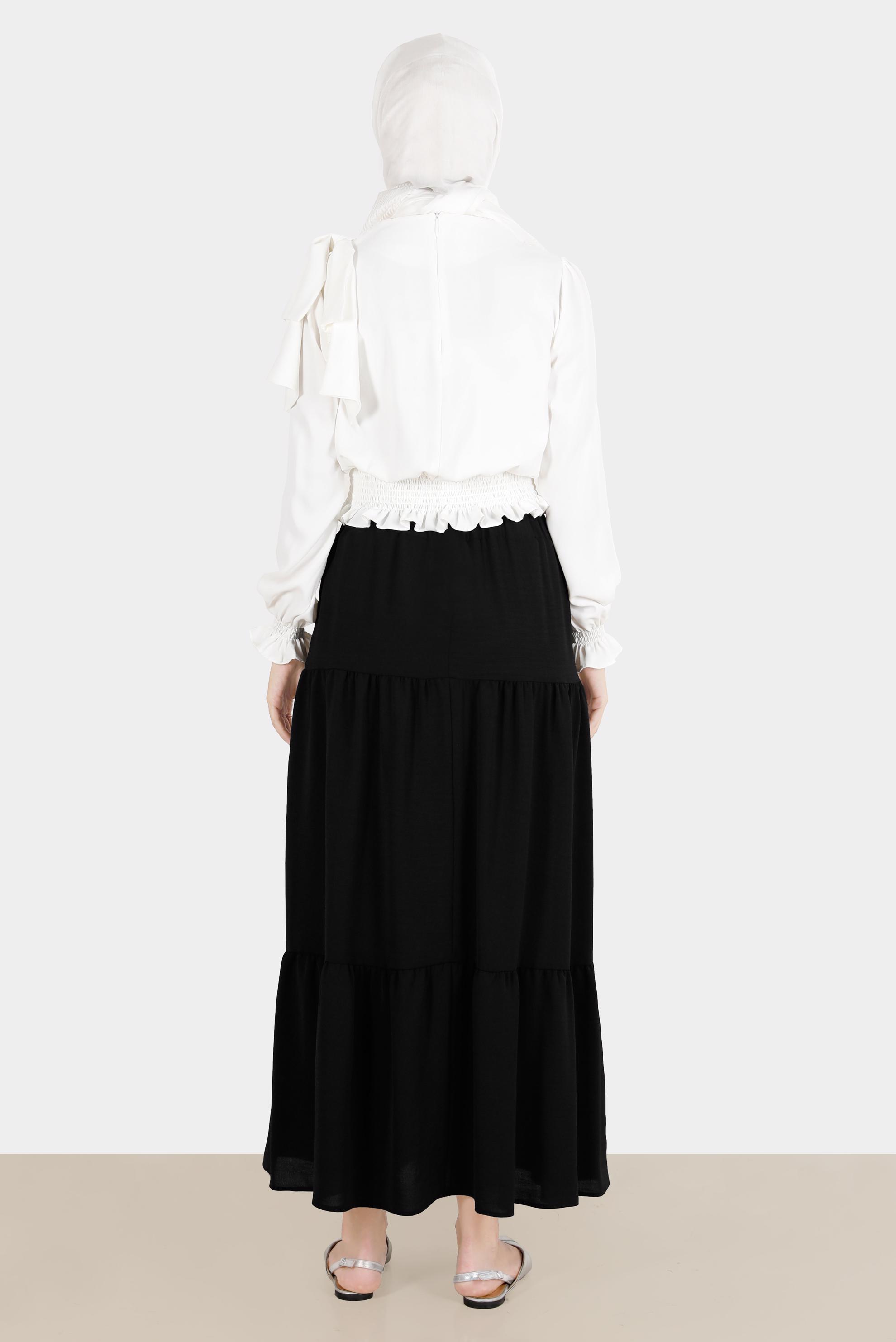 Hijab clothing WHITE ELASTIC WAIST BOW-TIE DETAIL BLOUSE 42755 