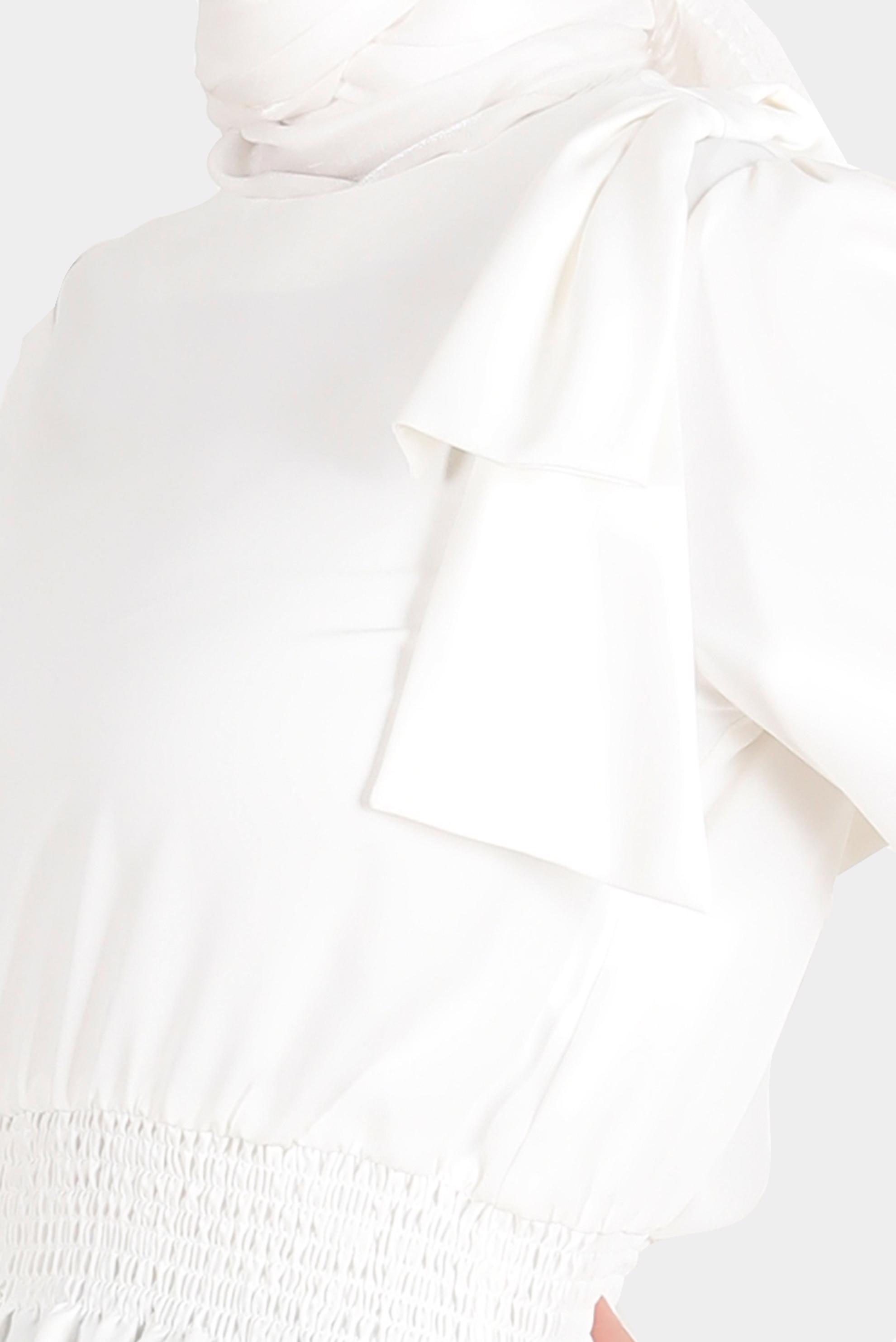 Hijab clothing WHITE ELASTIC WAIST BOW-TIE DETAIL BLOUSE 42755 
