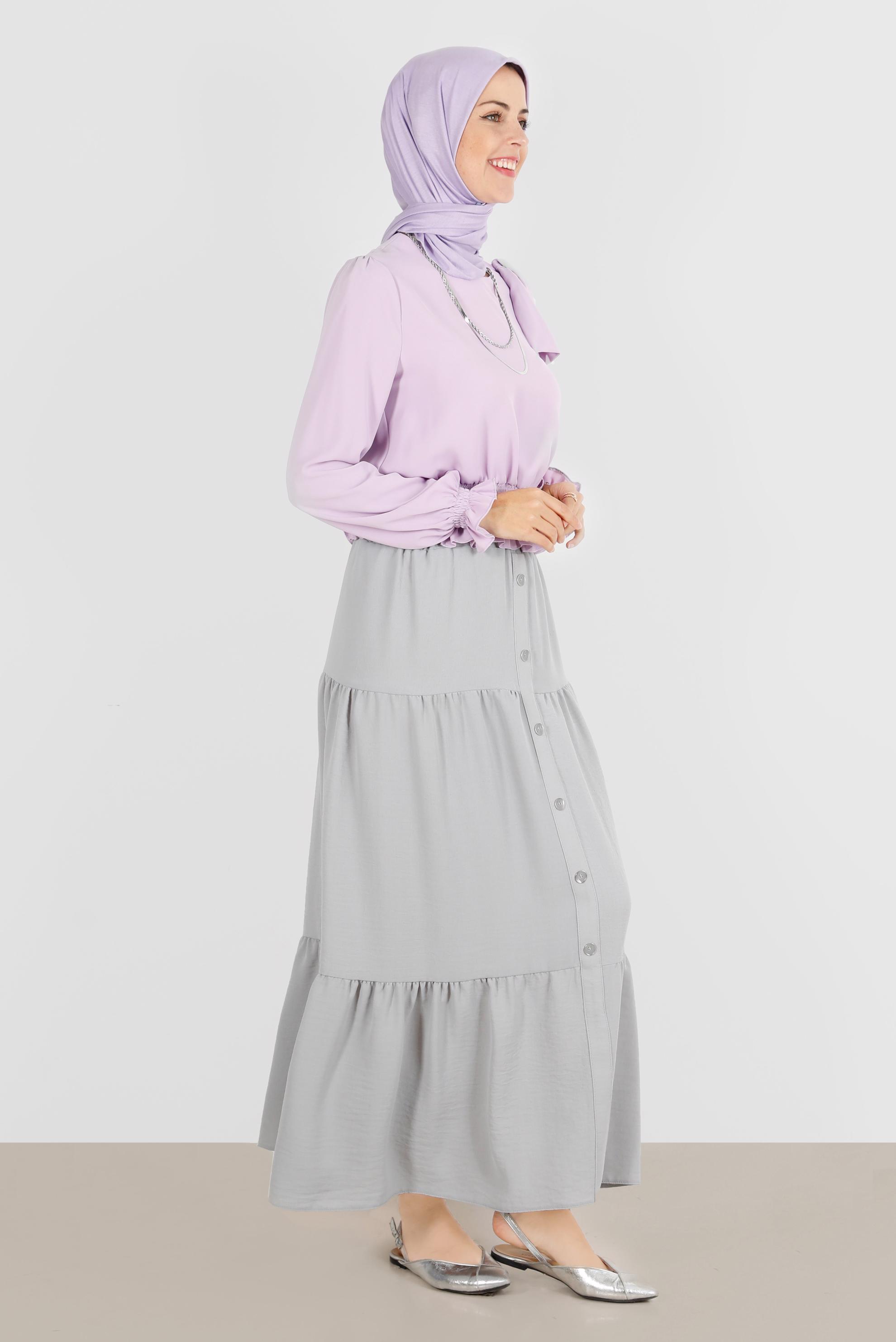 Hijab clothing PURPLE ELASTIC WAIST BOW-TIE DETAIL BLOUSE 42755 