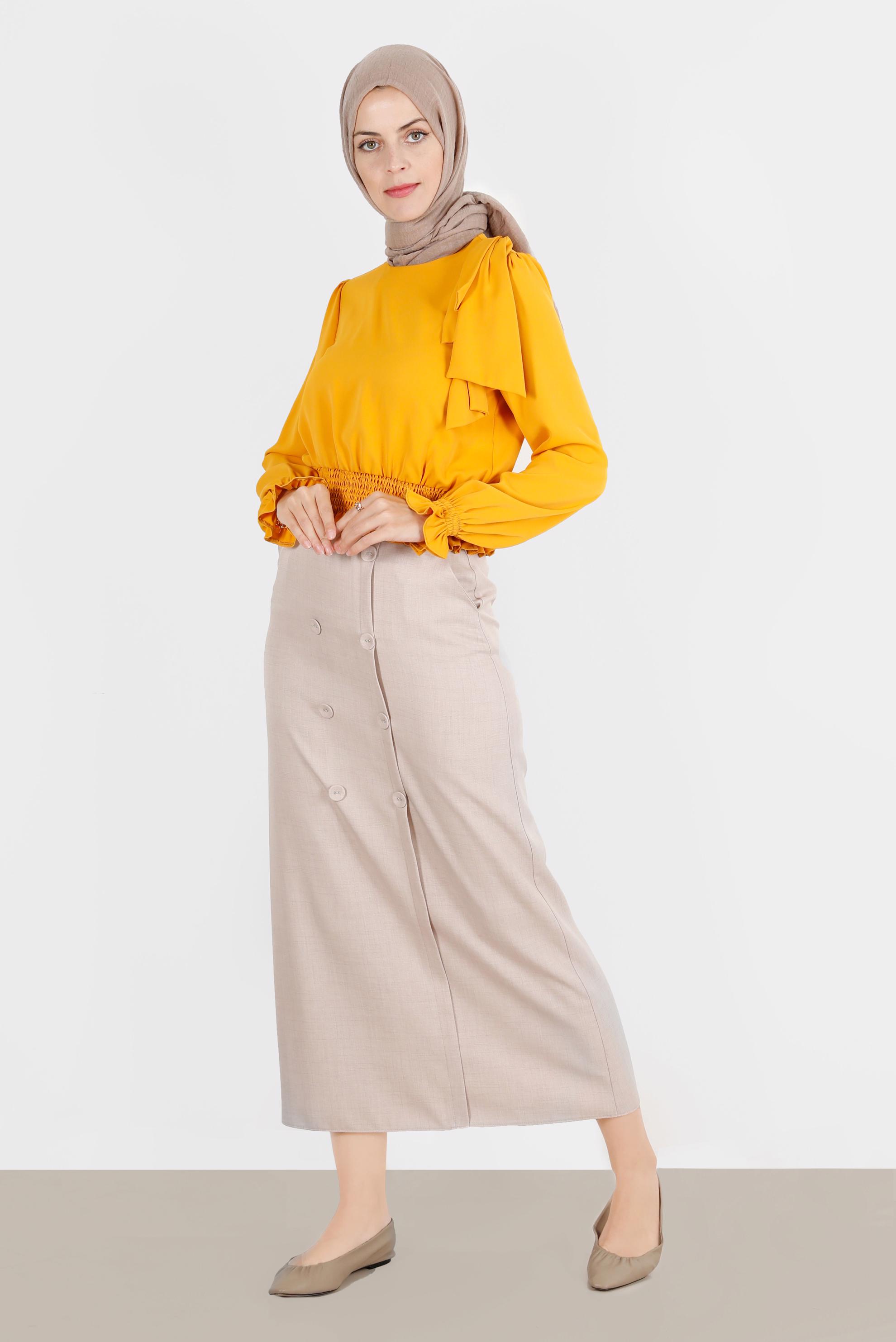 Vêtements hijab ORANGE BLOUSE TAILLE ÉLASTIQUE DÉTAIL NOEUD 42755