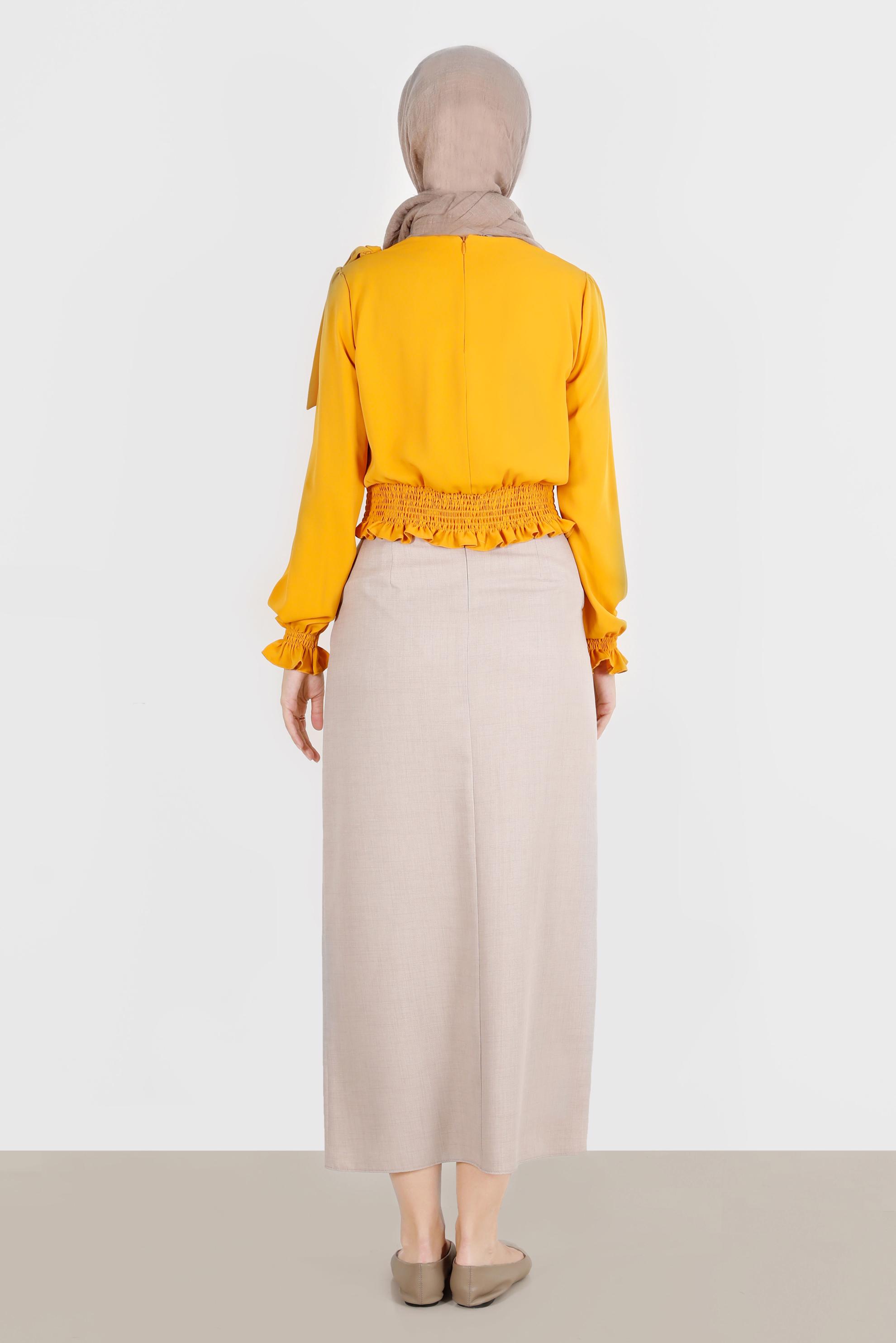 Vêtements hijab ORANGE BLOUSE TAILLE ÉLASTIQUE DÉTAIL NOEUD 42755