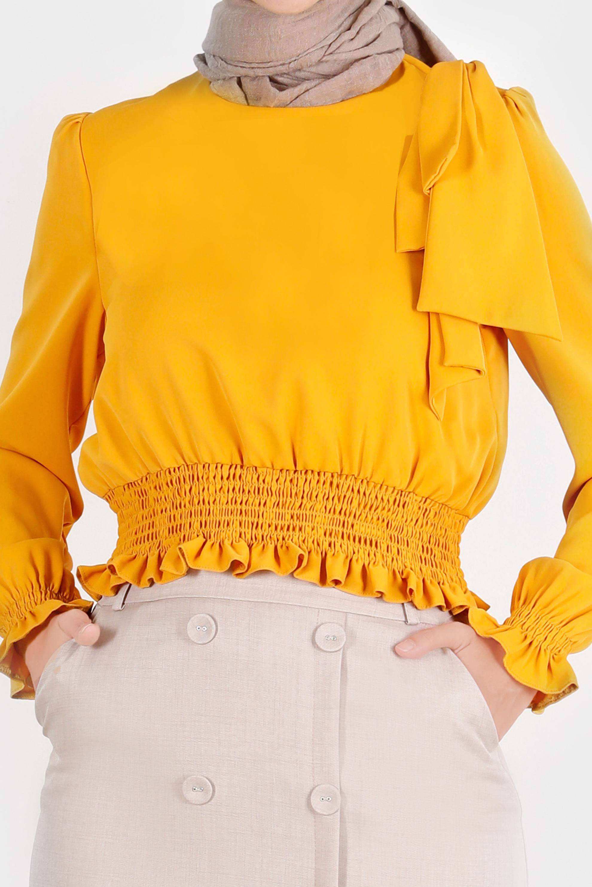 Vêtements hijab ORANGE BLOUSE TAILLE ÉLASTIQUE DÉTAIL NOEUD 42755