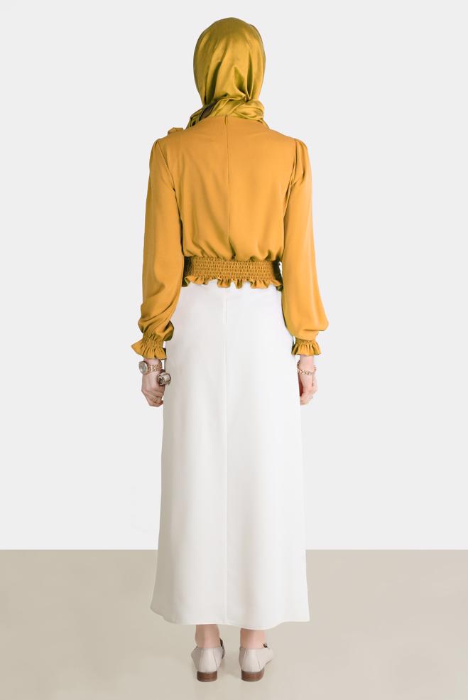 Tesettür giyim SARI BELİ LASTİKLİ FİYONK DETAYLI BLUZ 42755	 - ALVİNA