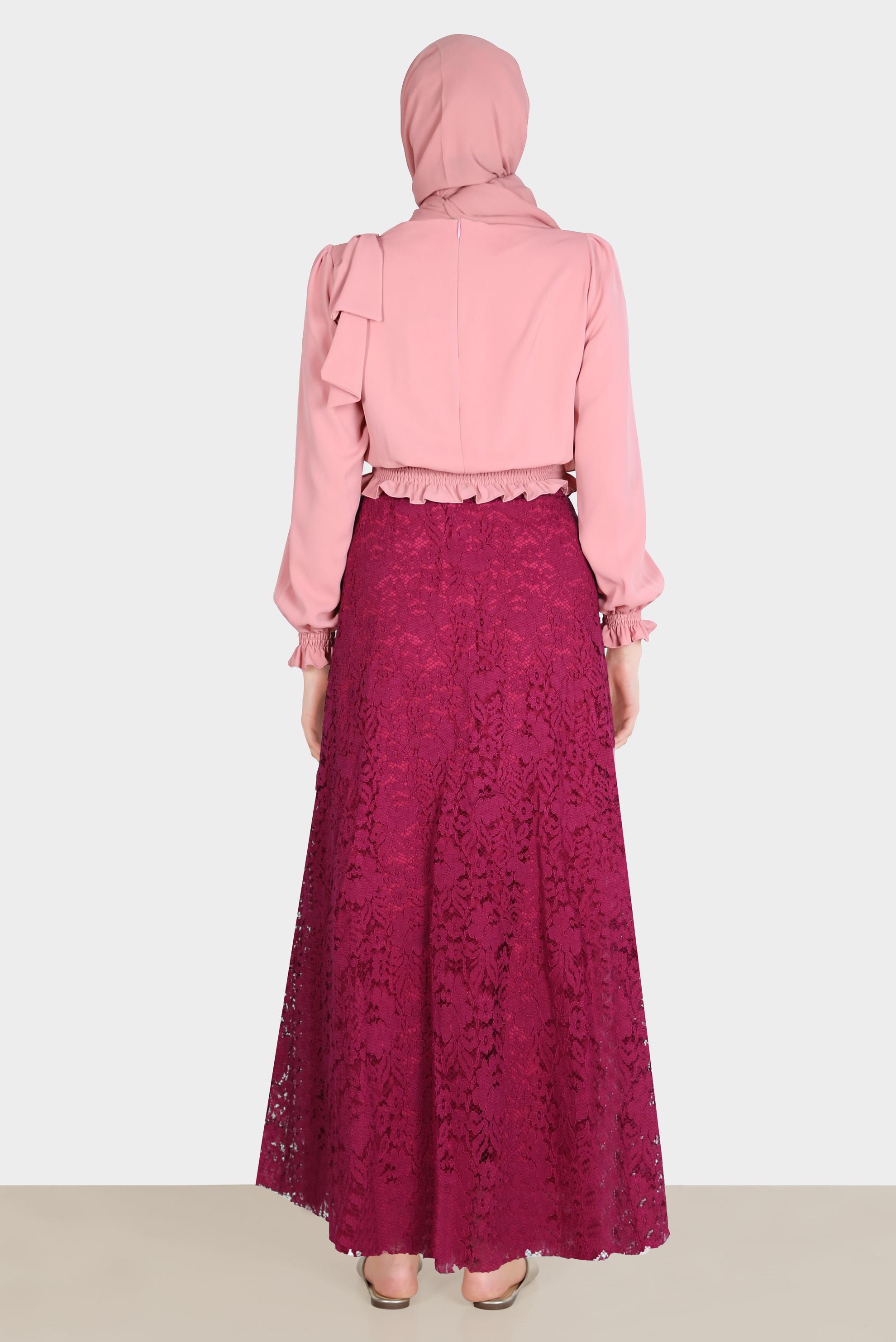 Tesettür giyim PUDRA BELİ LASTİKLİ FİYONK DETAYLI BLUZ 42755	