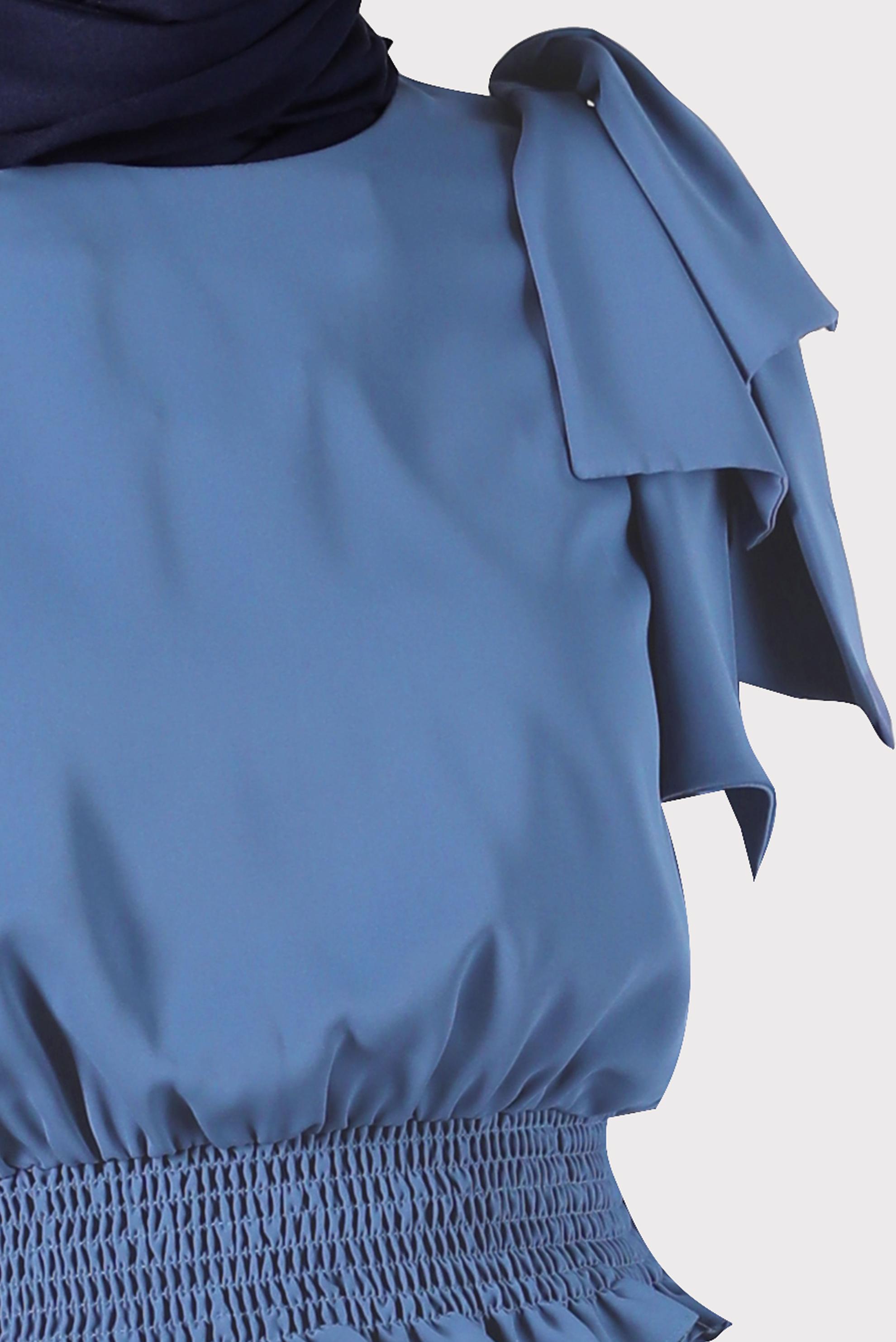 Tesettür giyim LACİVERT BELİ LASTİKLİ FİYONK DETAYLI BLUZ 42755	