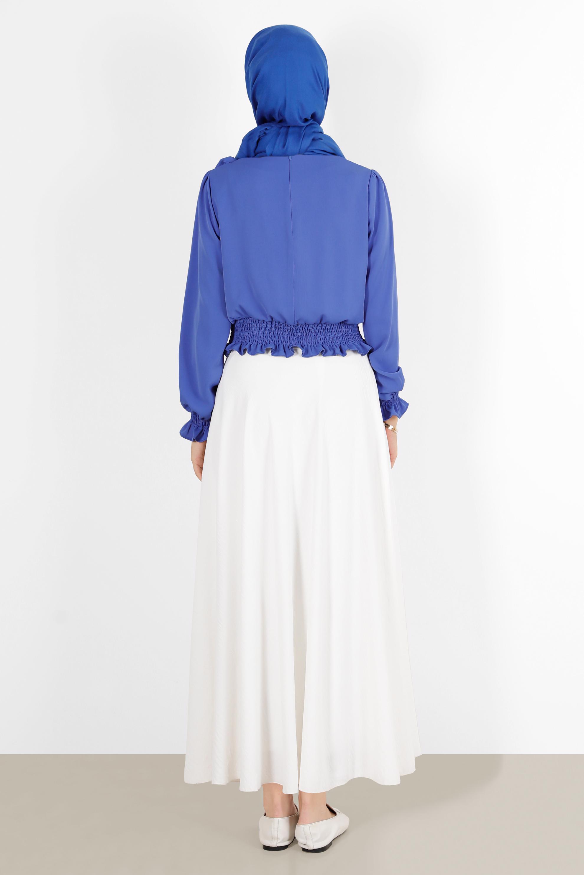 Hijab clothing NAVY BLUE ELASTIC WAIST BOW-TIE DETAIL BLOUSE 42755 