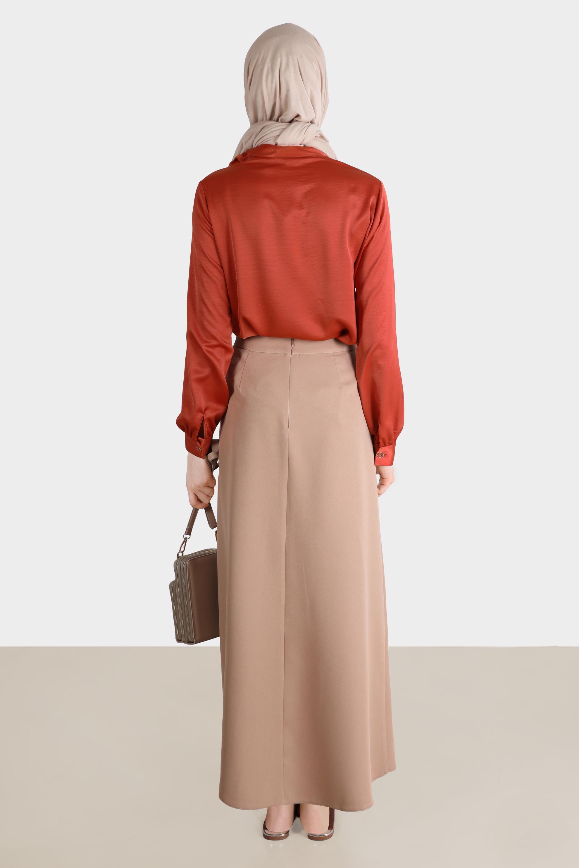 Tesettür giyim KAHVE BAĞLAMA DETAYLI BLUZ 42756 