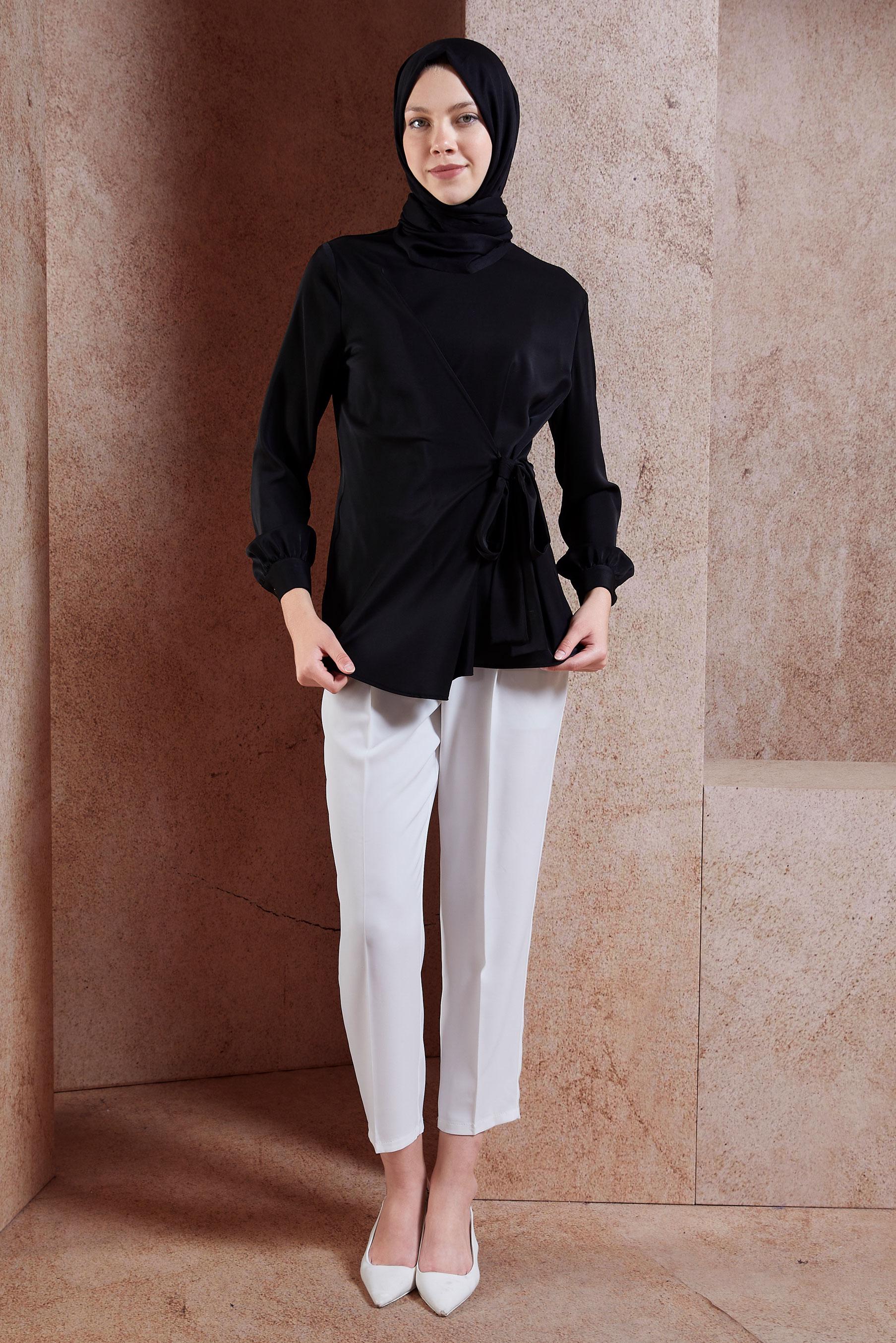 Tesettür giyim SİYAH YANDAN BAĞLAMALI BLUZ 42757 