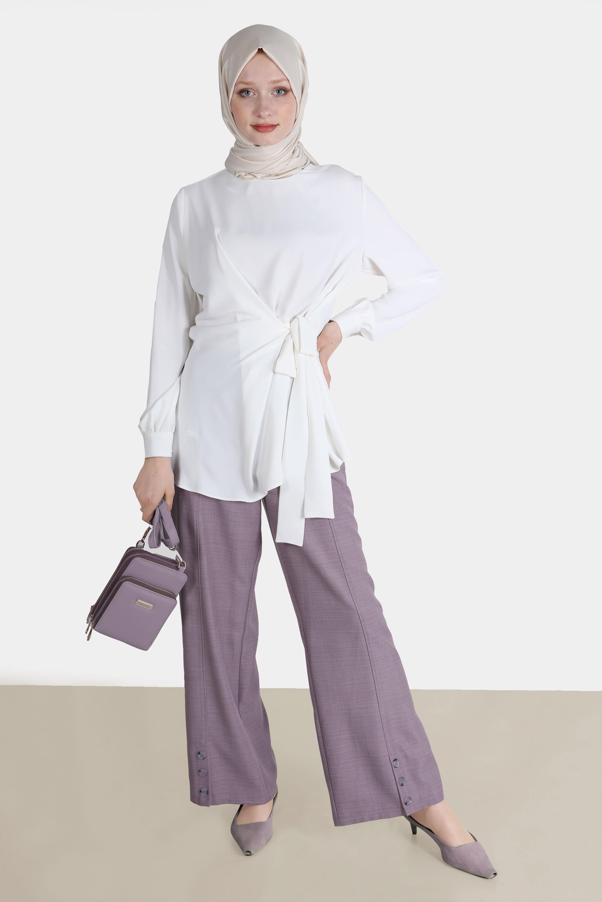 Tesettür giyim BEYAZ YANDAN BAĞLAMALI BLUZ 42757 