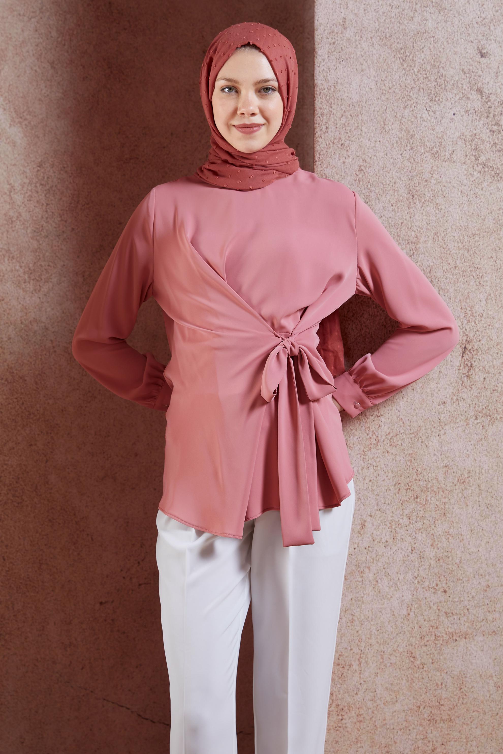 Tesettür giyim PUDRA YANDAN BAĞLAMALI BLUZ 42757 