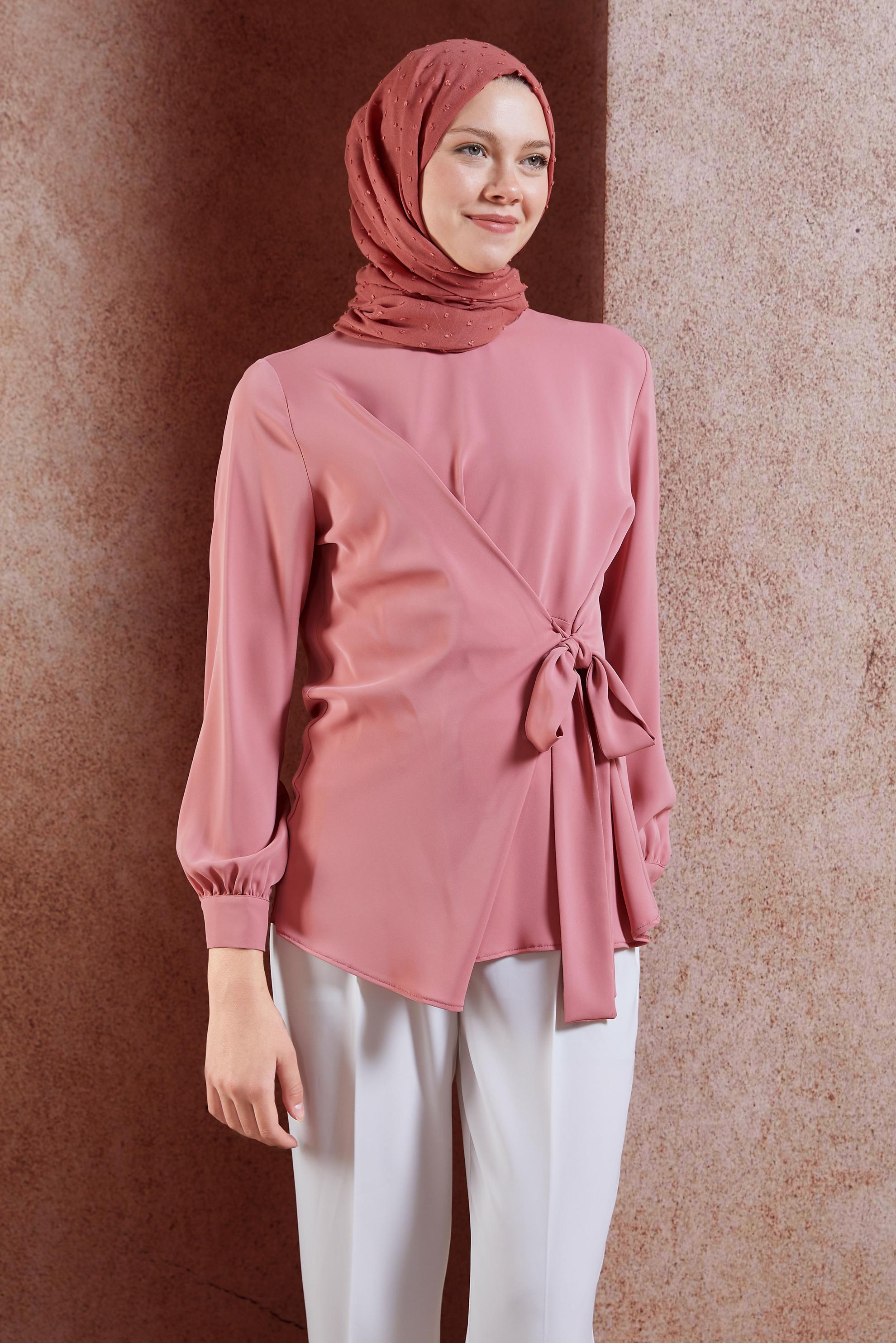 Tesettür giyim PUDRA YANDAN BAĞLAMALI BLUZ 42757 
