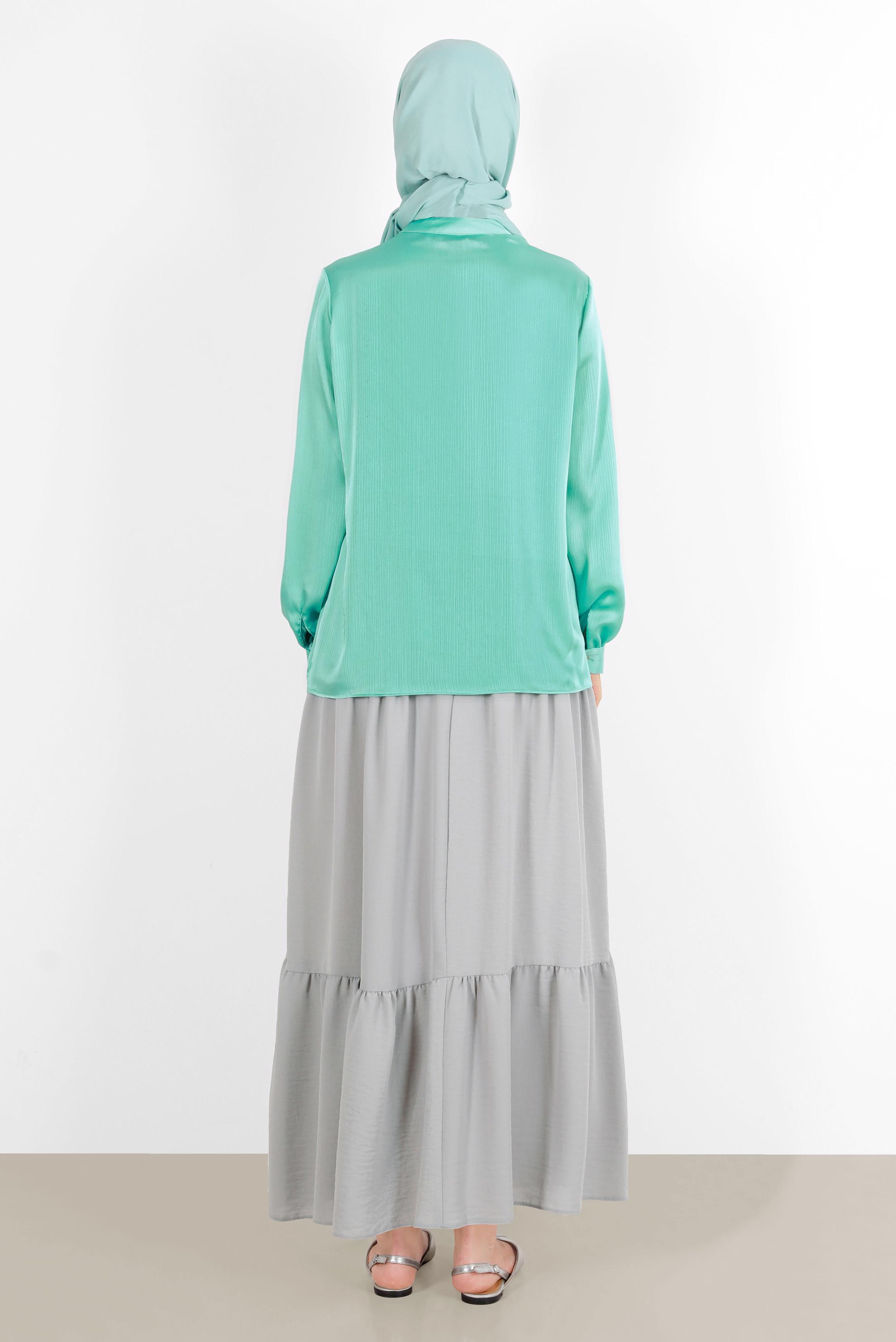 Hijab clothing BLUE TIE DETAIL BUTTONED SATIN BLOUSE 42759 