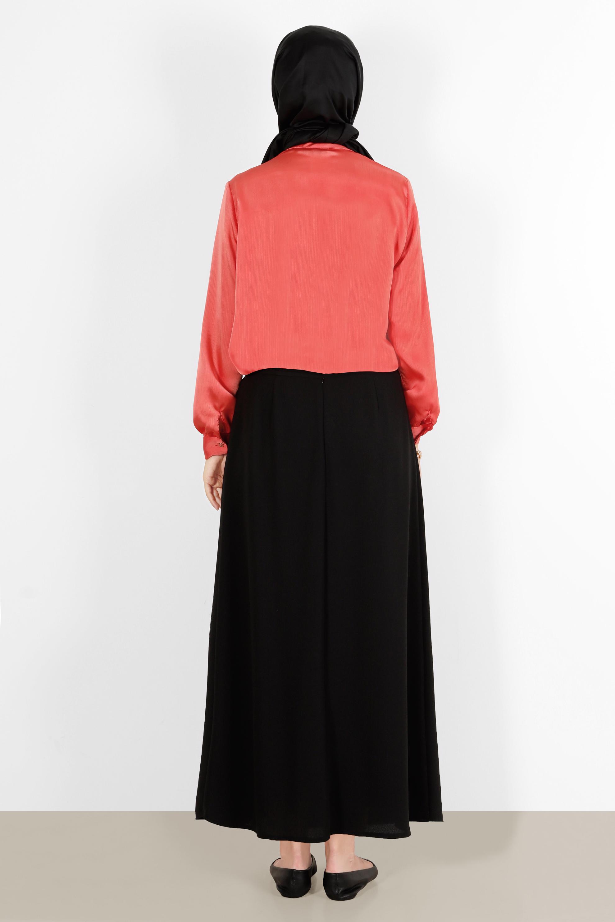 Hijab clothing CORAL TIE DETAIL BUTTONED SATIN BLOUSE 42759 