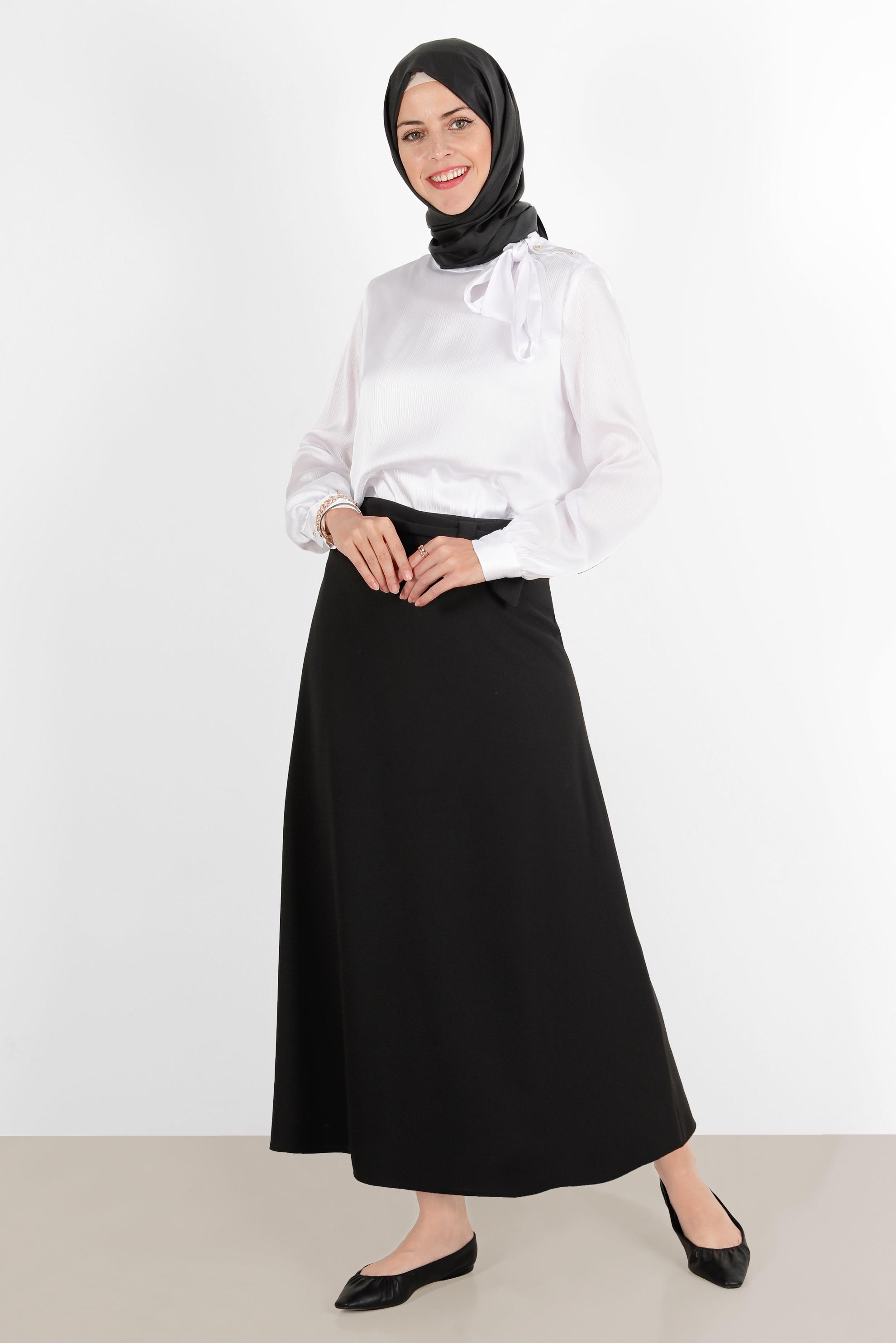 Hijab clothing WHITE TIE DETAIL BUTTONED SATIN BLOUSE 42759 
