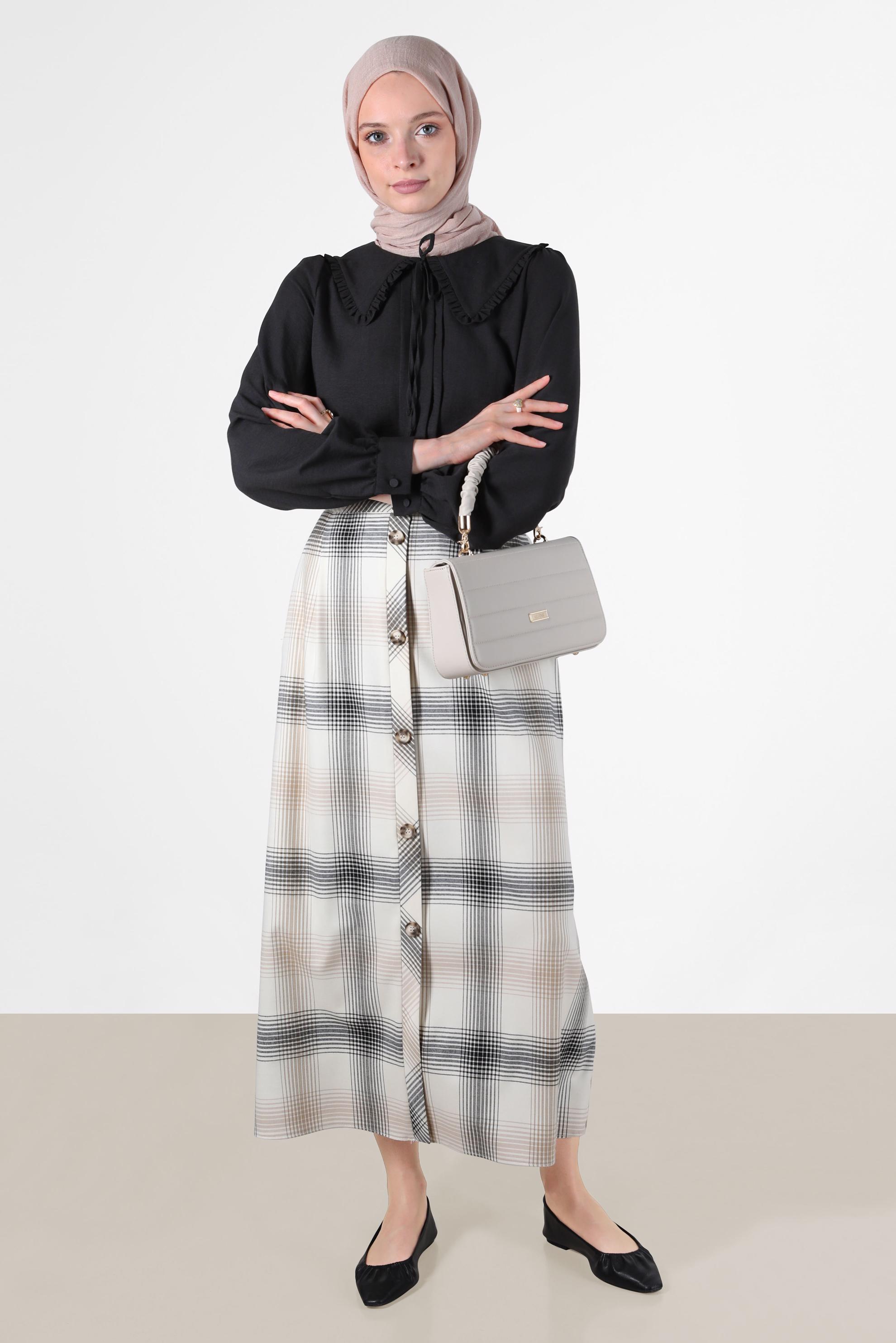 Tesettür giyim SİYAH BEBE YAKA BAĞCIKLI BLUZ 42760 