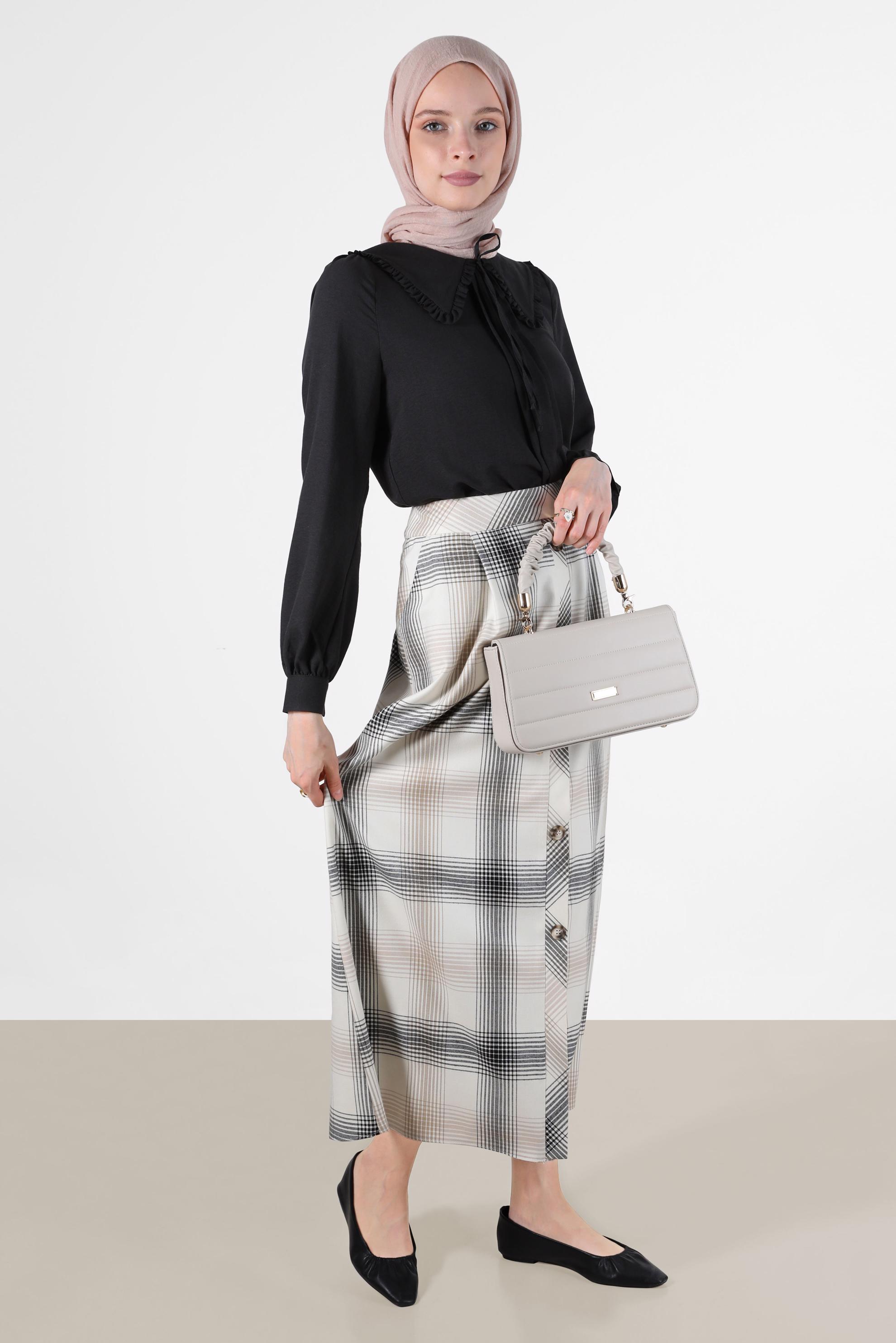 Tesettür giyim SİYAH BEBE YAKA BAĞCIKLI BLUZ 42760 