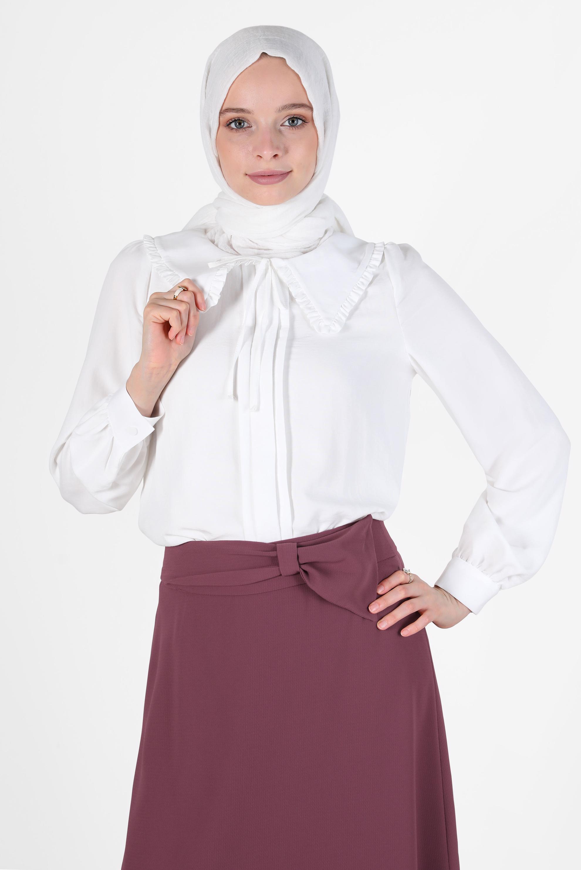 Hijab clothing WHITE ROUND COLLAR TIE DETAIL BLOUSE 42760 
