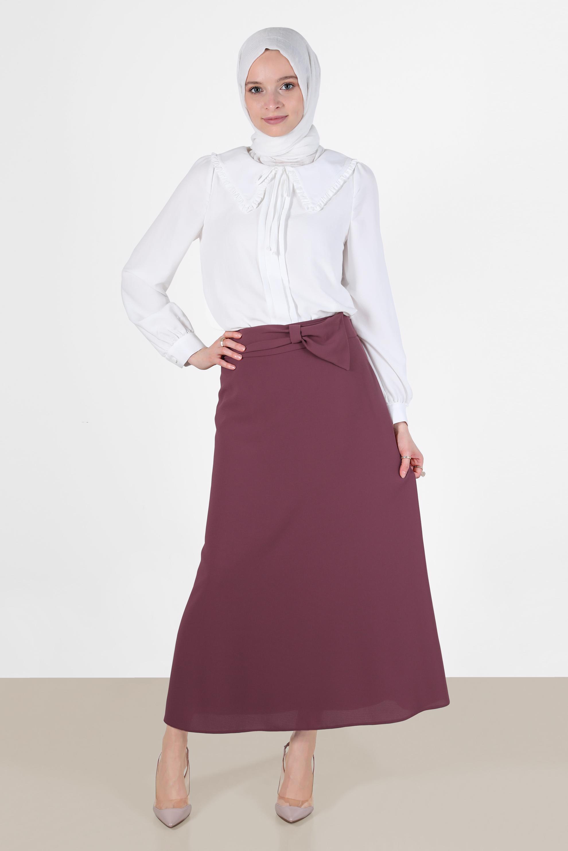 Hijab clothing WHITE ROUND COLLAR TIE DETAIL BLOUSE 42760 