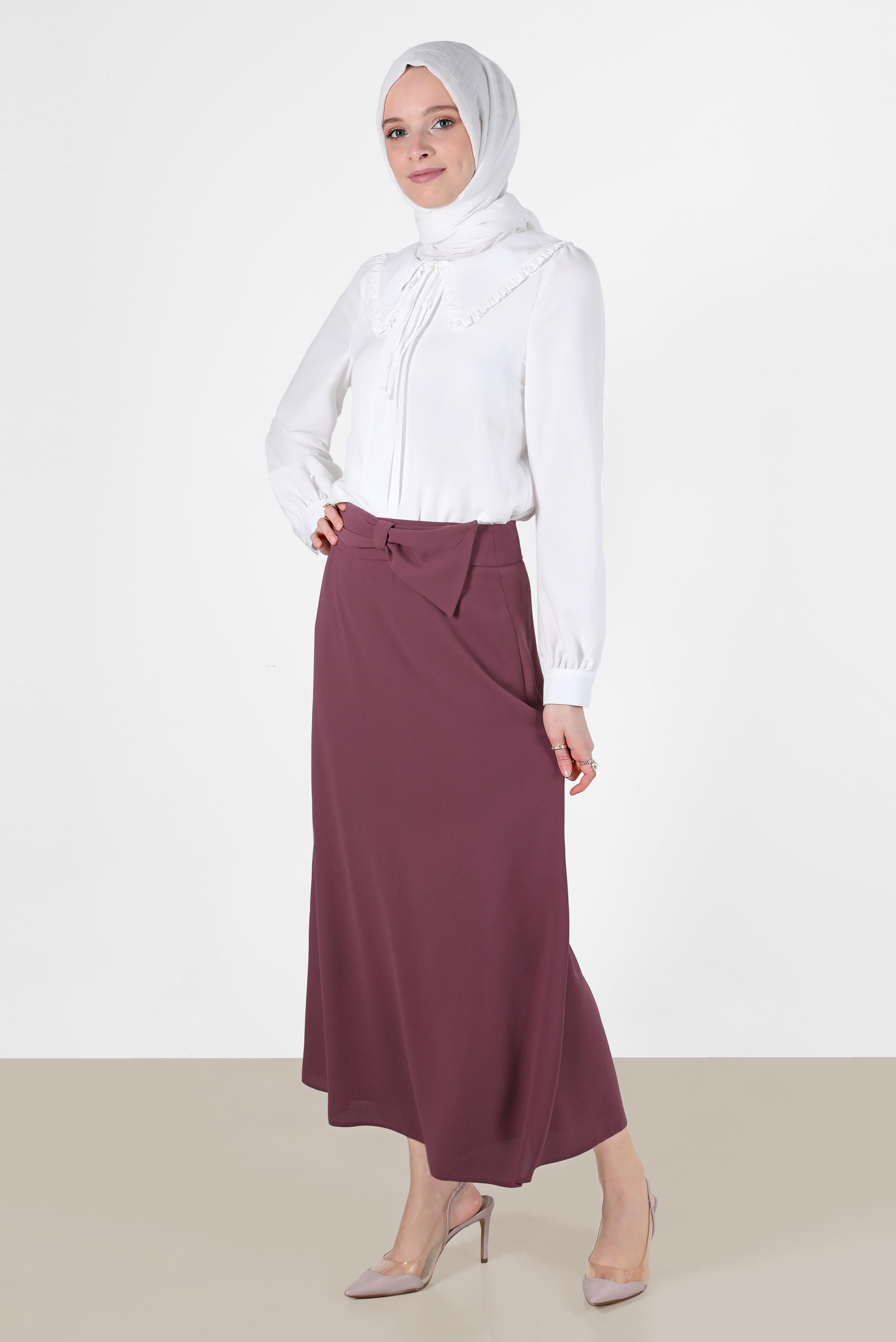 Hijab clothing WHITE ROUND COLLAR TIE DETAIL BLOUSE 42760 