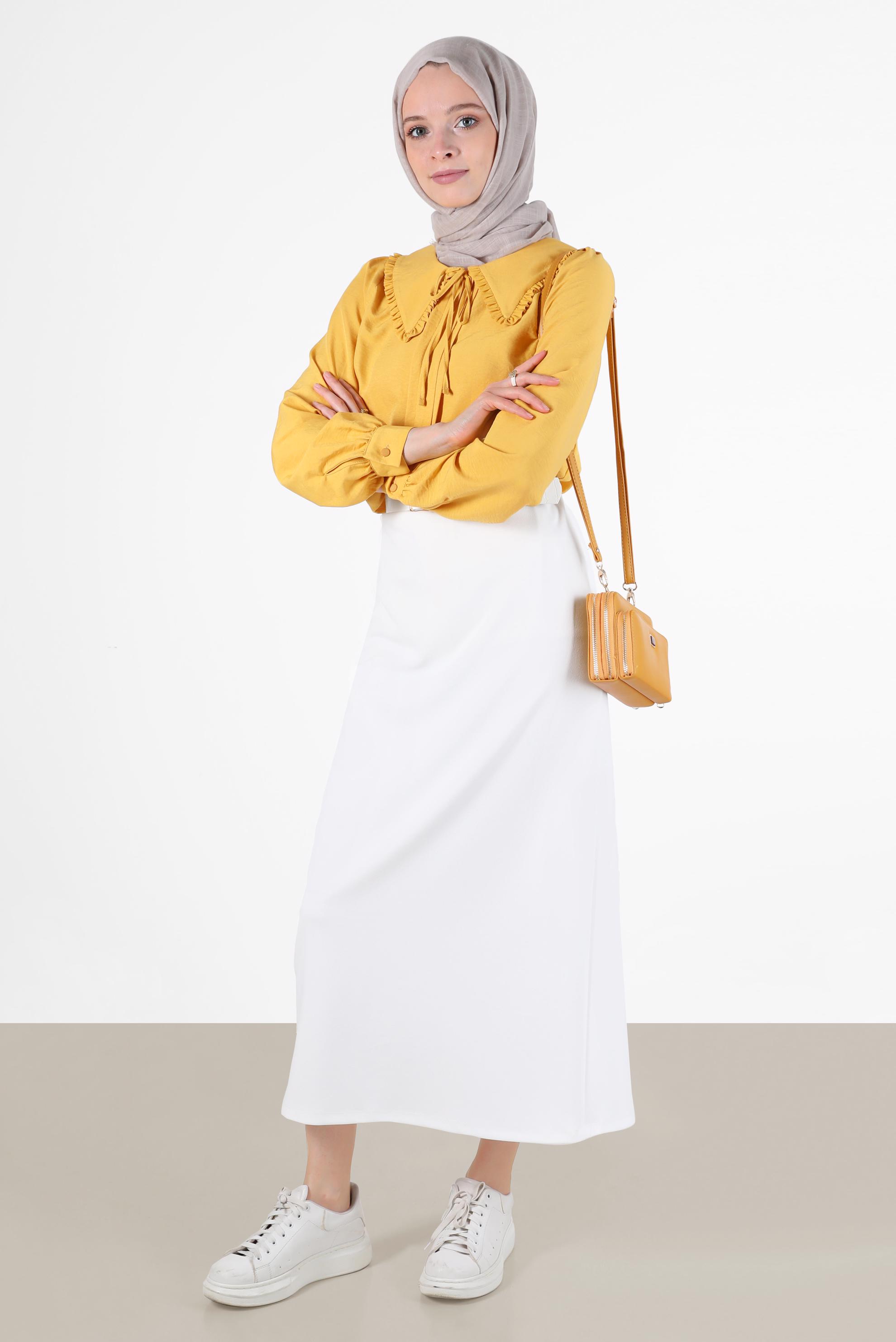 Hijab clothing YELLOW ROUND COLLAR TIE DETAIL BLOUSE 42760 
