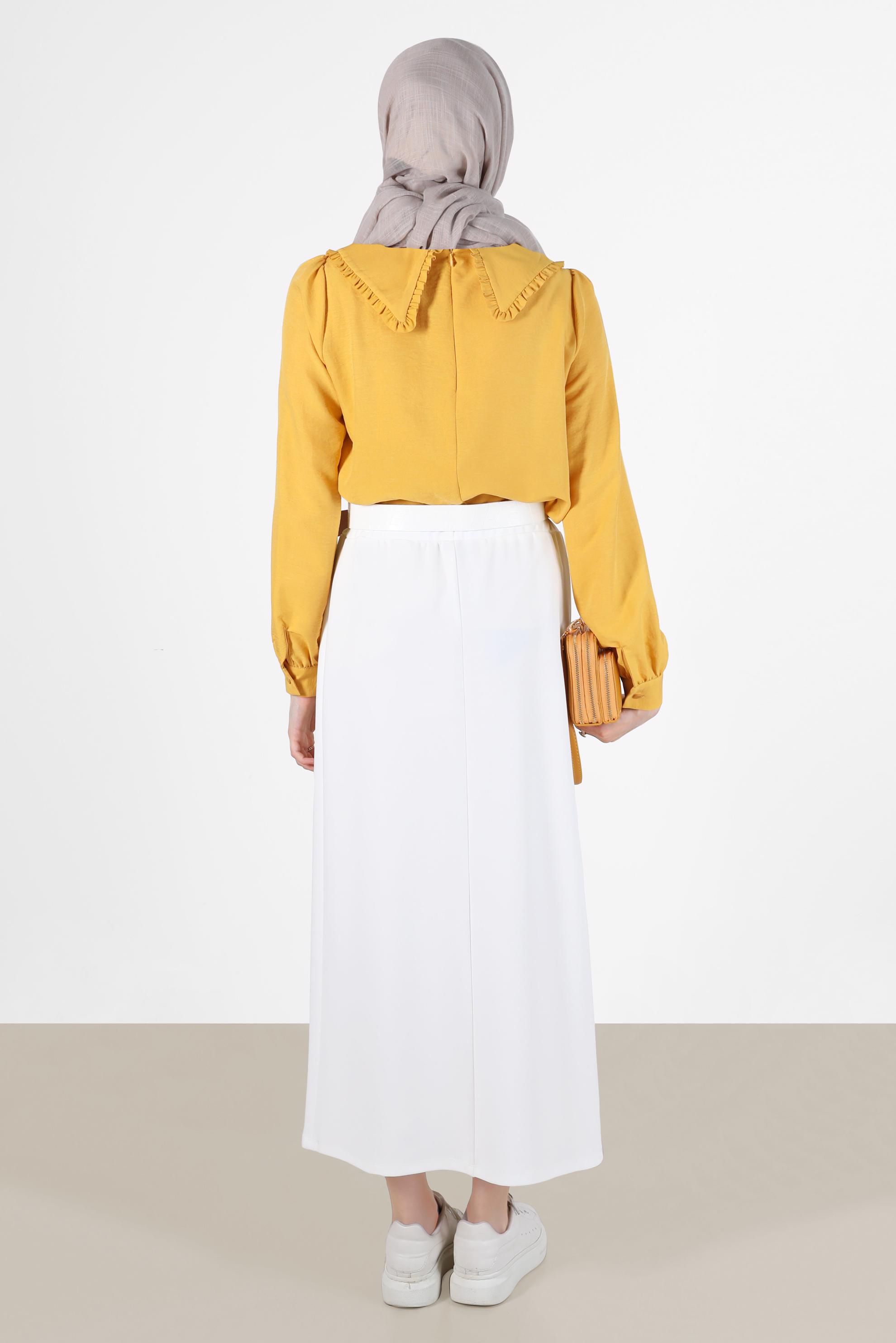 Hijab clothing YELLOW ROUND COLLAR TIE DETAIL BLOUSE 42760 