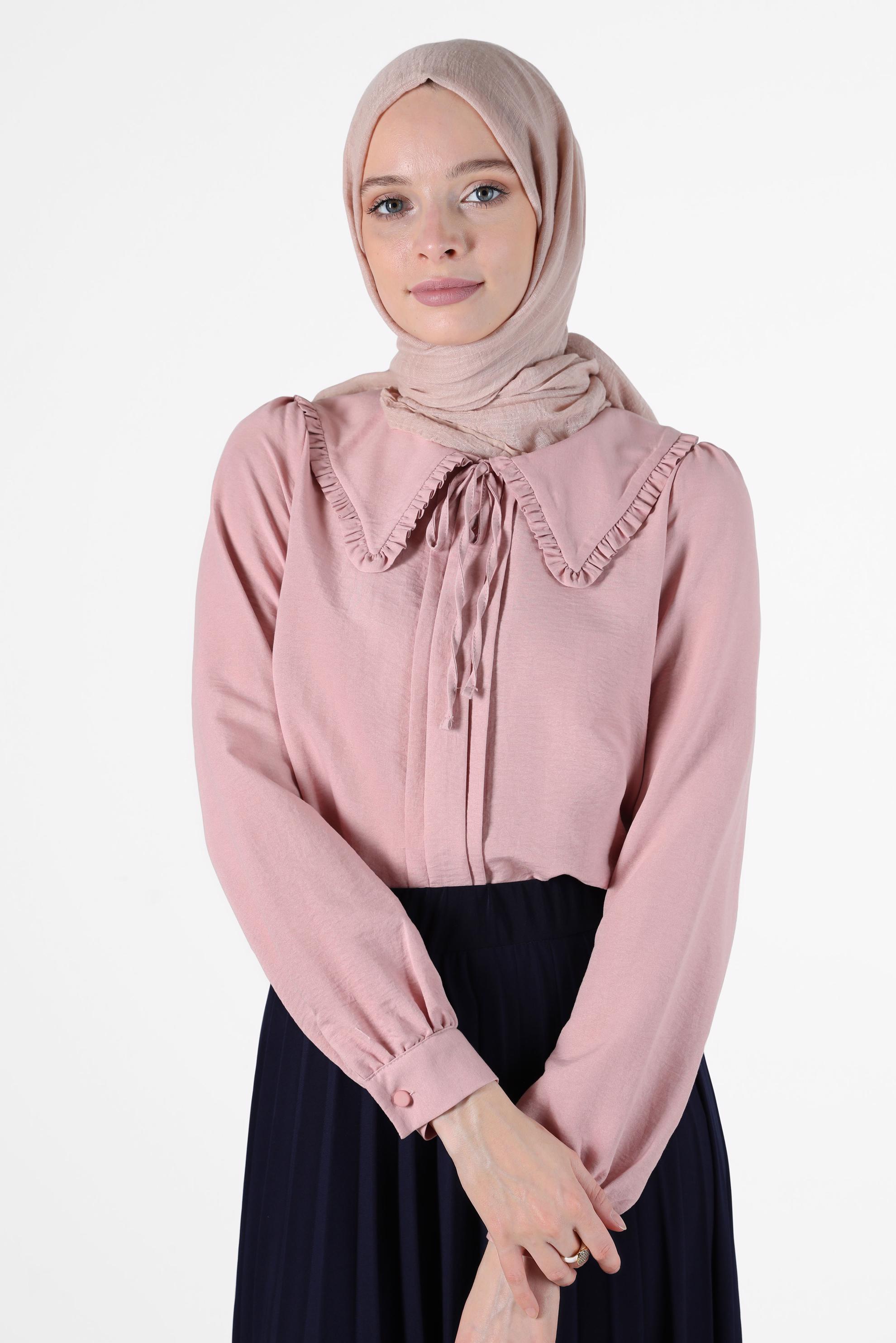 Hijab clothing POWDER ROUND COLLAR TIE DETAIL BLOUSE 42760 