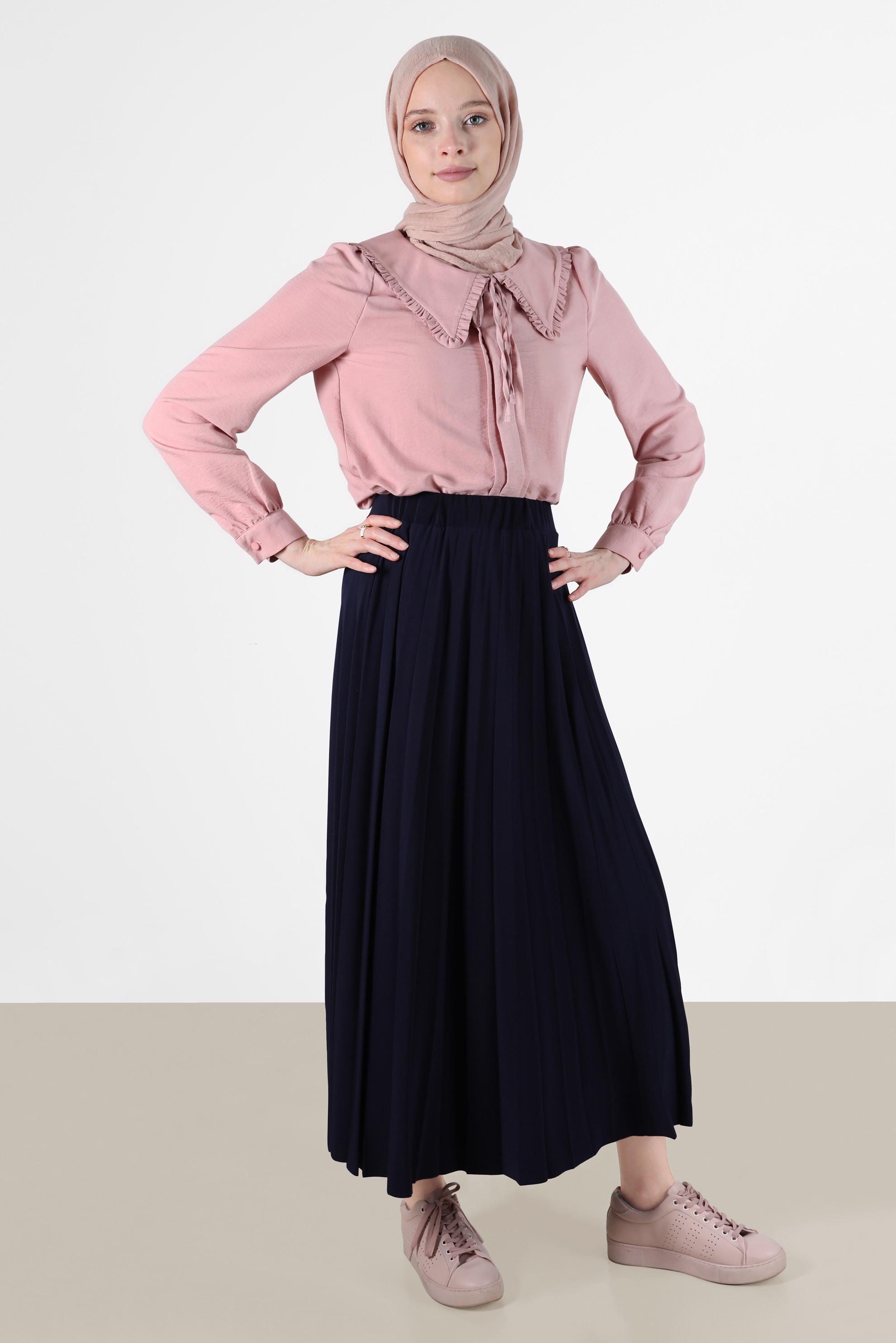 Hijab clothing POWDER ROUND COLLAR TIE DETAIL BLOUSE 42760 