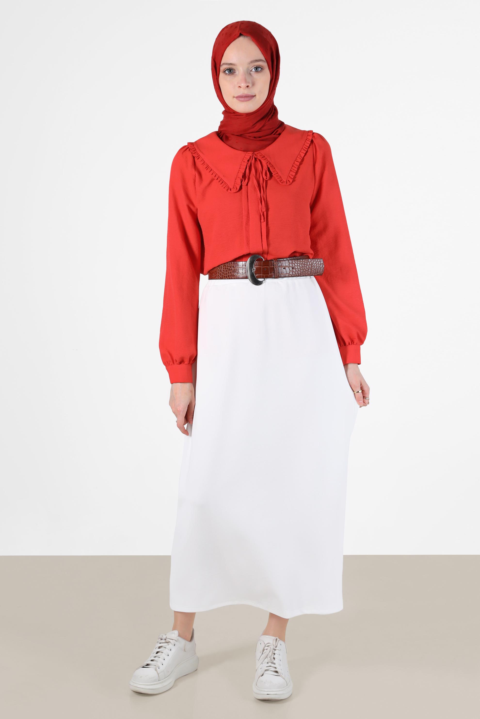 Hijab clothing RED ROUND COLLAR TIE DETAIL BLOUSE 42760 