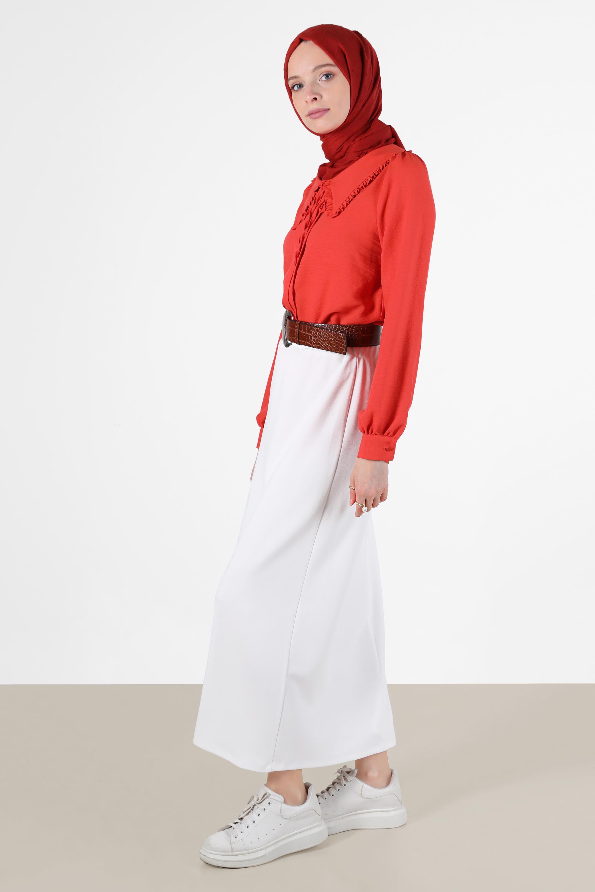 Hijab clothing RED ROUND COLLAR TIE DETAIL BLOUSE 42760 