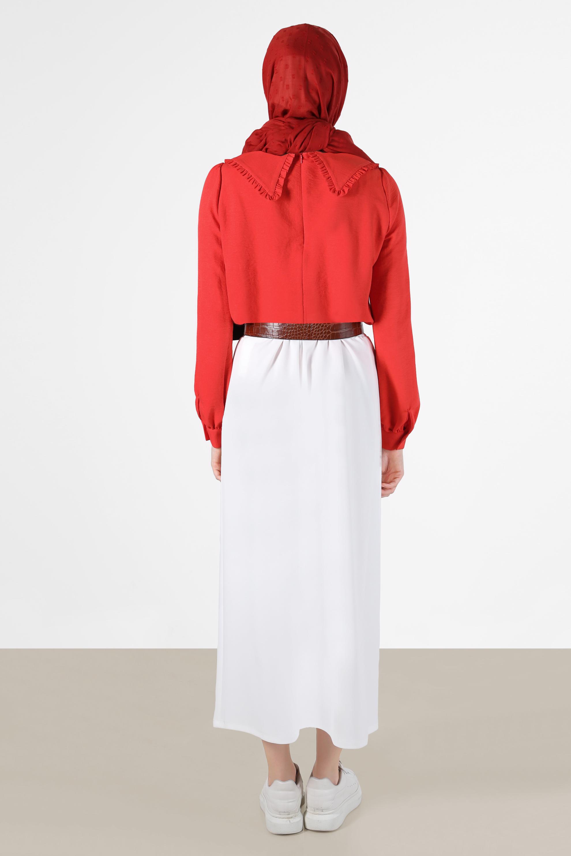 Hijab clothing RED ROUND COLLAR TIE DETAIL BLOUSE 42760 