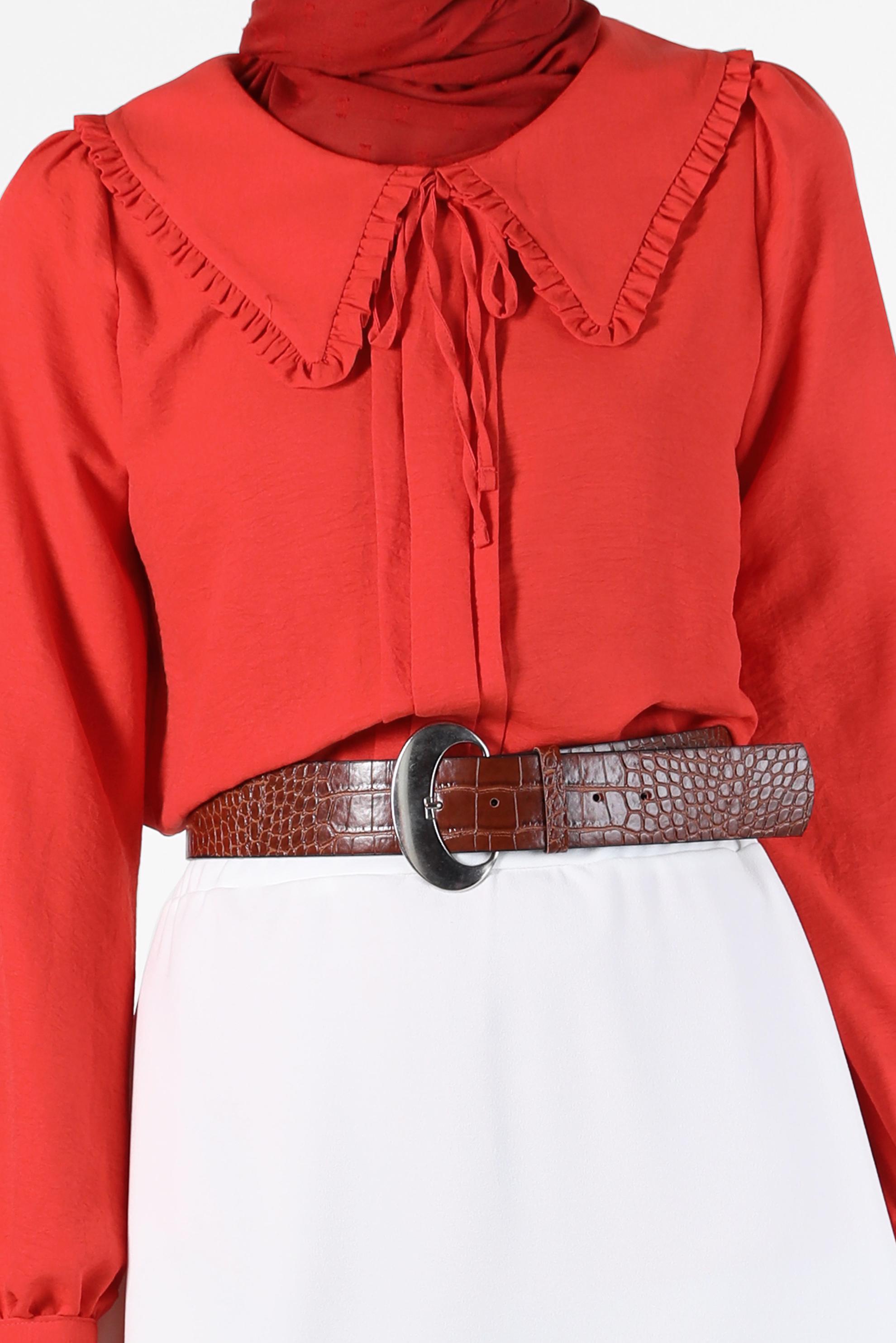 Hijab clothing RED ROUND COLLAR TIE DETAIL BLOUSE 42760 