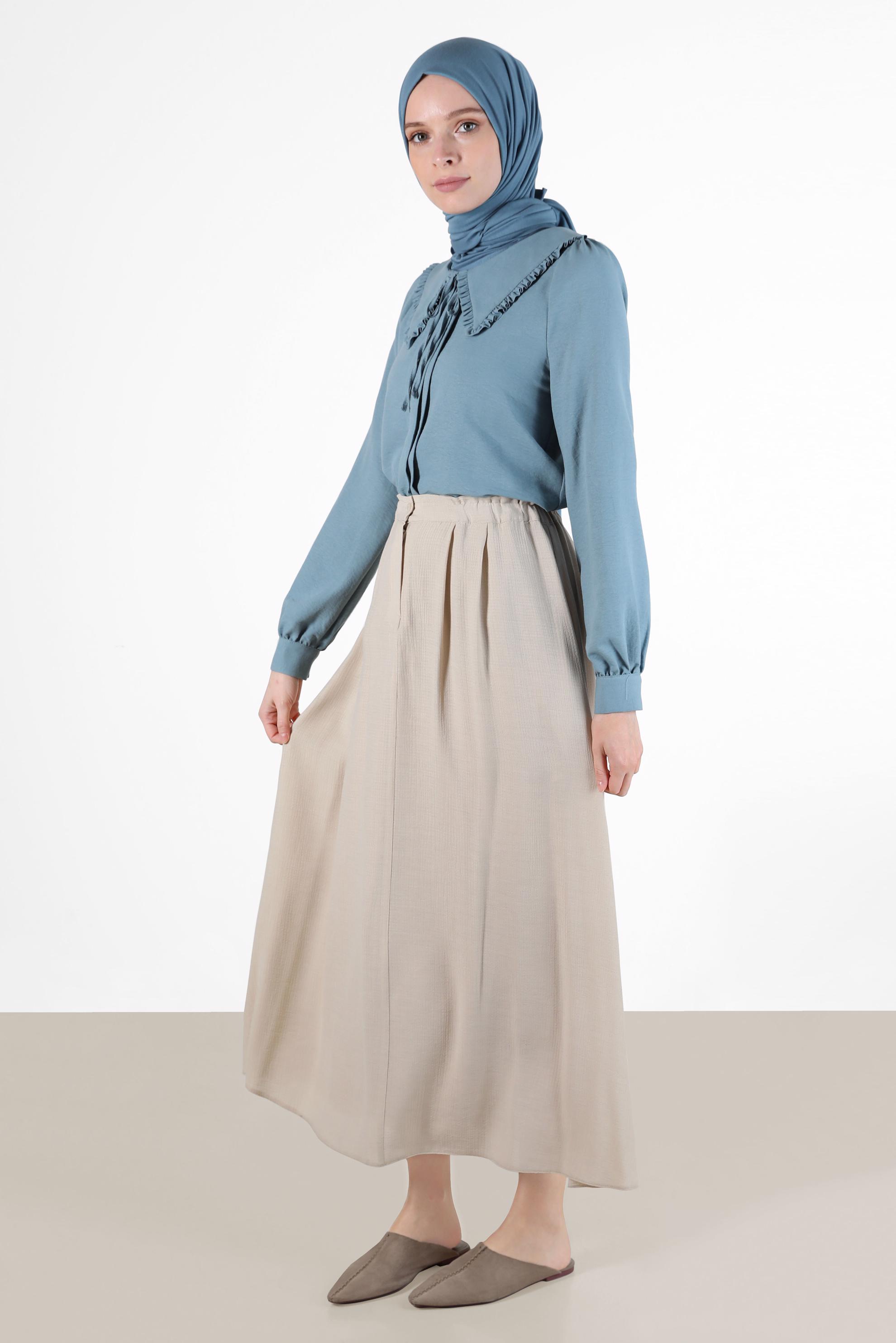 Hijab clothing BLUE ROUND COLLAR TIE DETAIL BLOUSE 42760 