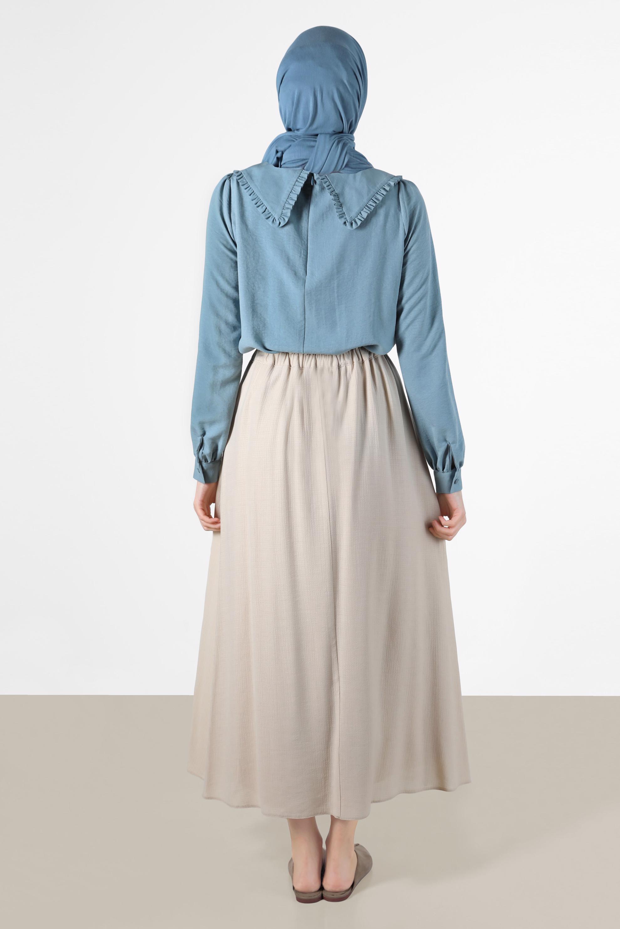 Hijab clothing BLUE ROUND COLLAR TIE DETAIL BLOUSE 42760 